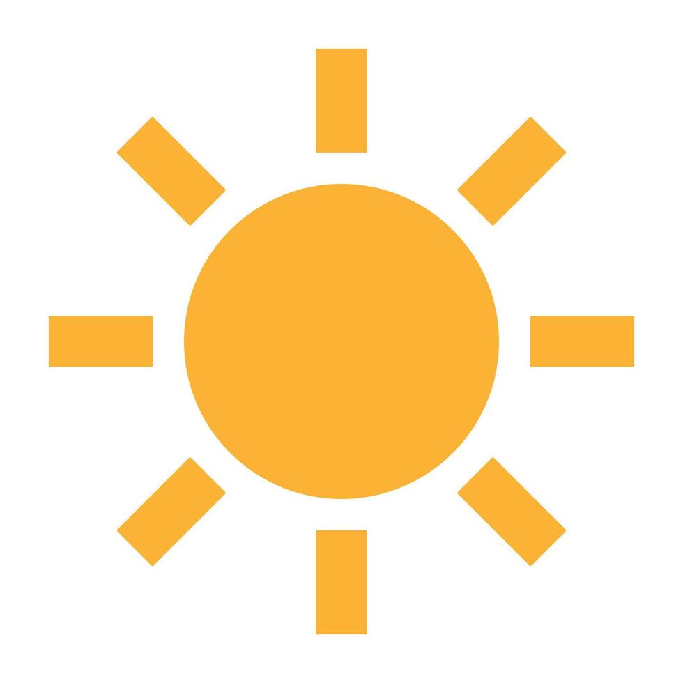 Yellow flat sun with rays icon. vector