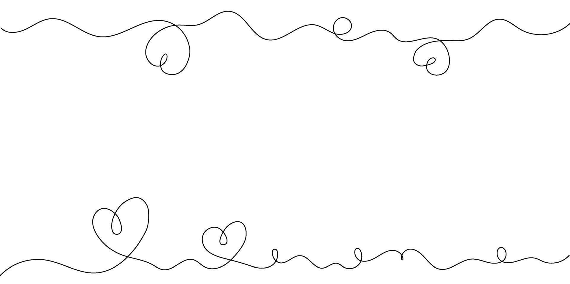 Heart symbol of Valentines Day. Linear style, wide banner with place for text and copy space, on white background vector