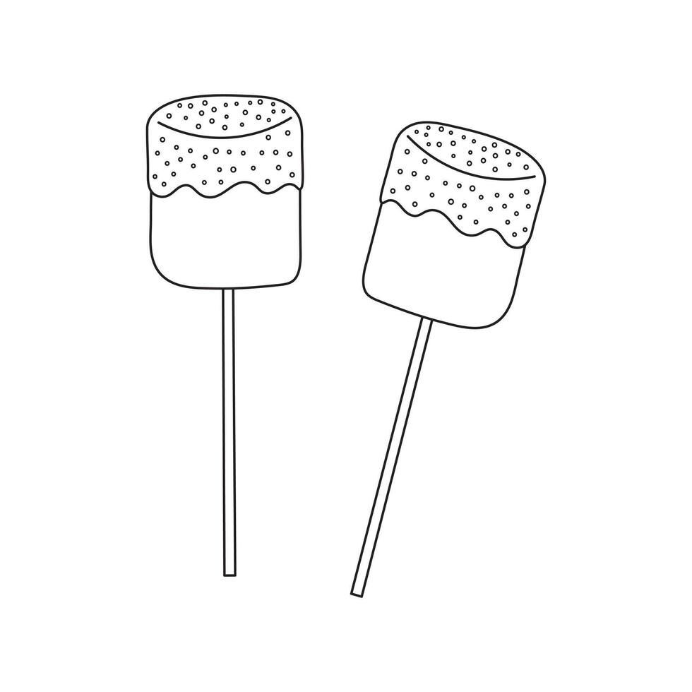 Hand drawn kids drawing Vector illustration toasted marshmallow with strawberry jam flat cartoon isolated