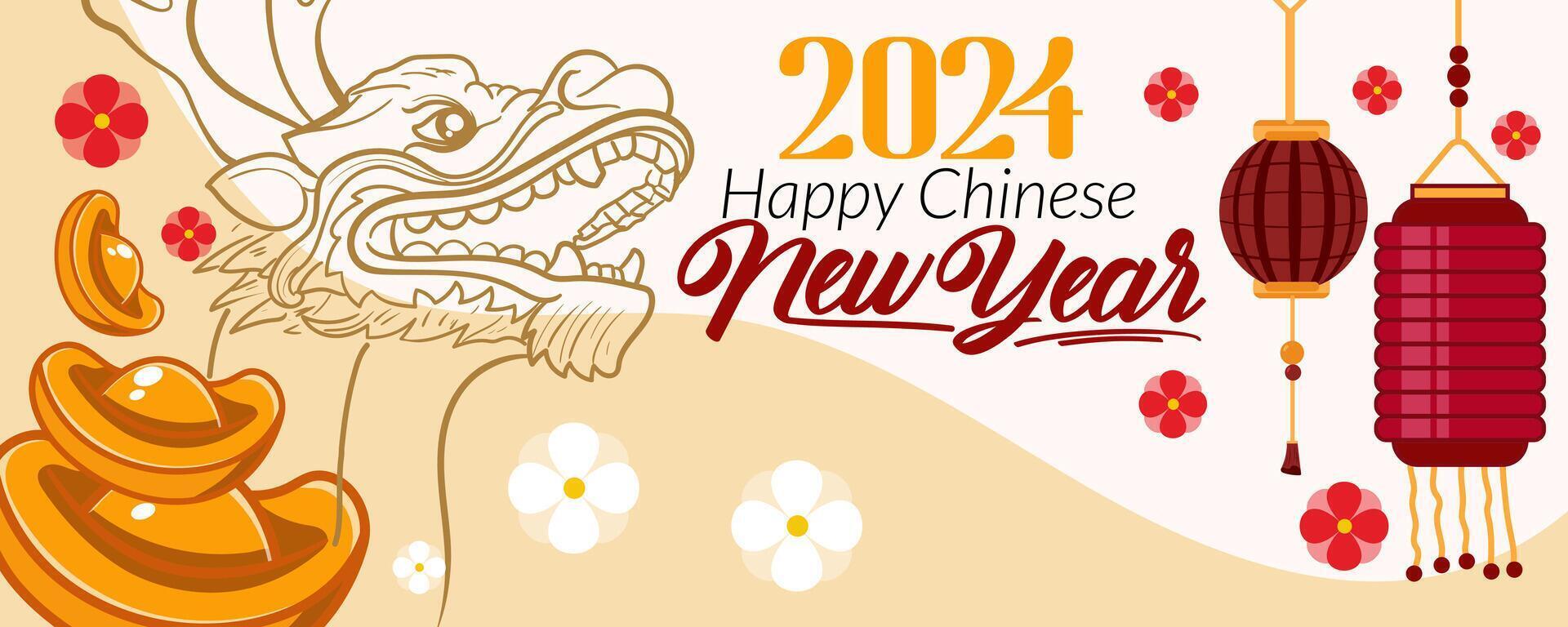 Happy Chinese New year Design Banner. Year of the dragon 2024 White. vector