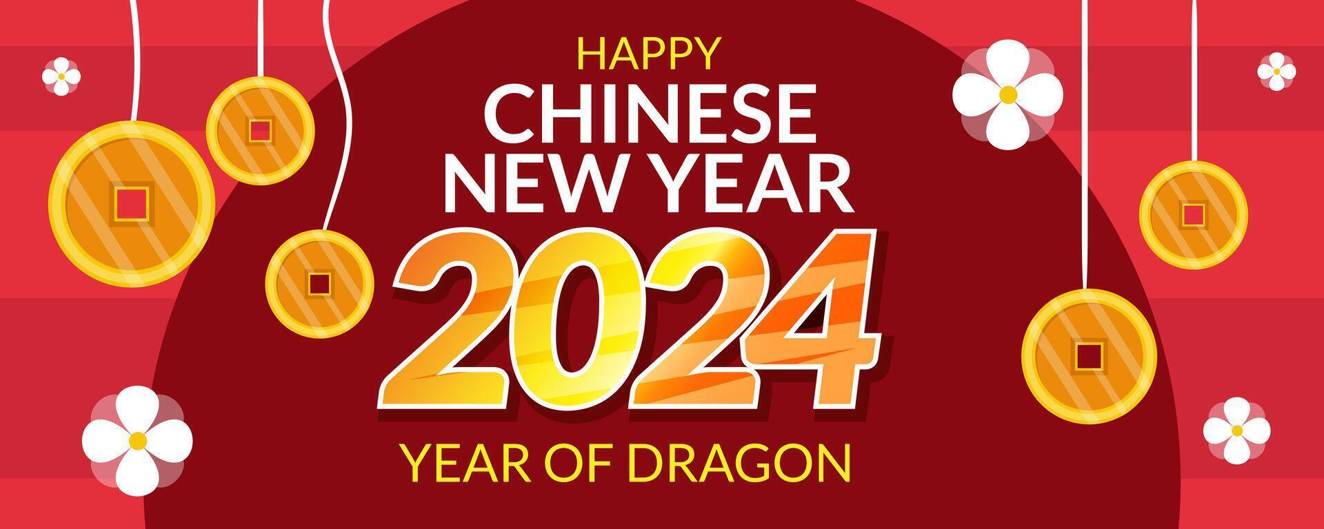 rojo bandera contento chino nuevo año 2024 año de continuar vector ilustración antecedentes póster