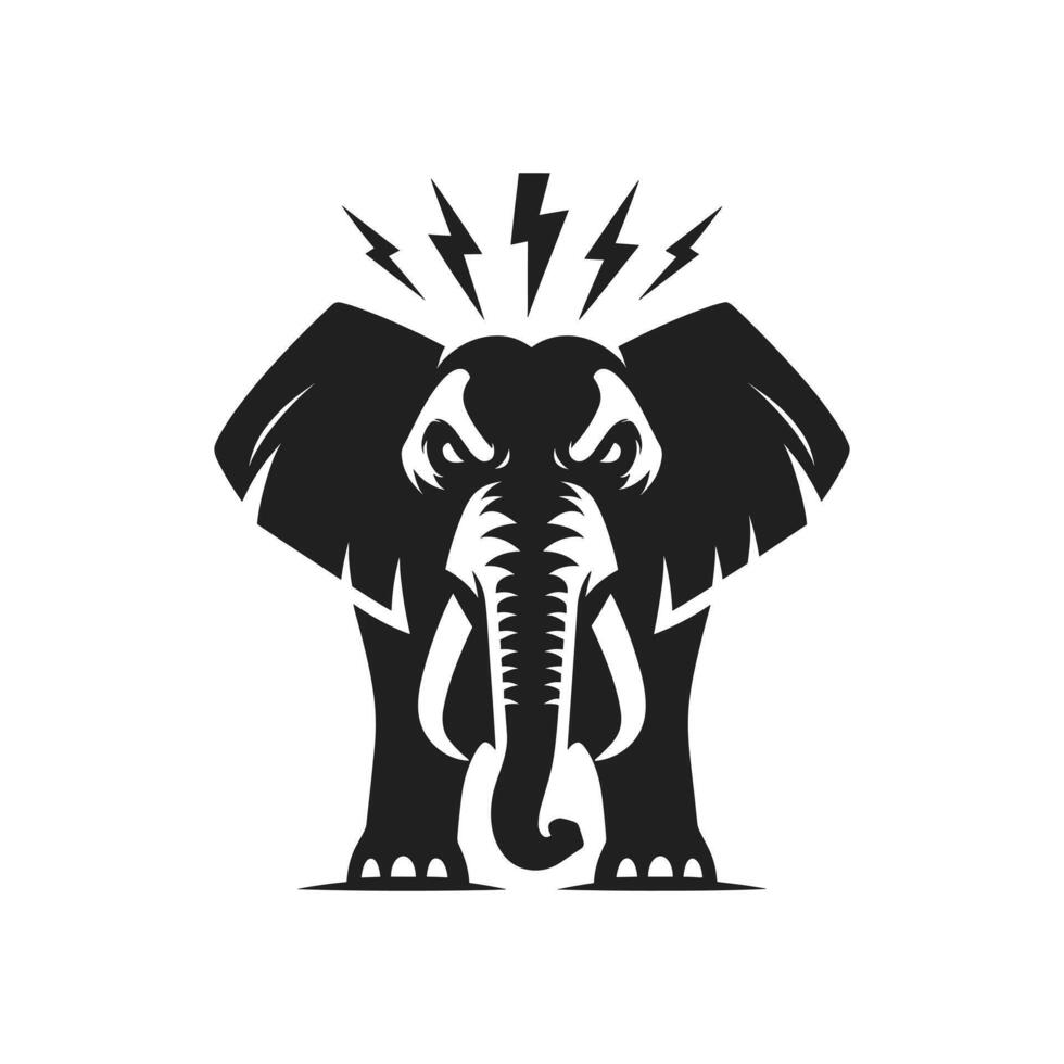 Monochrome angry standing elephant logo icon symbol vector illustration