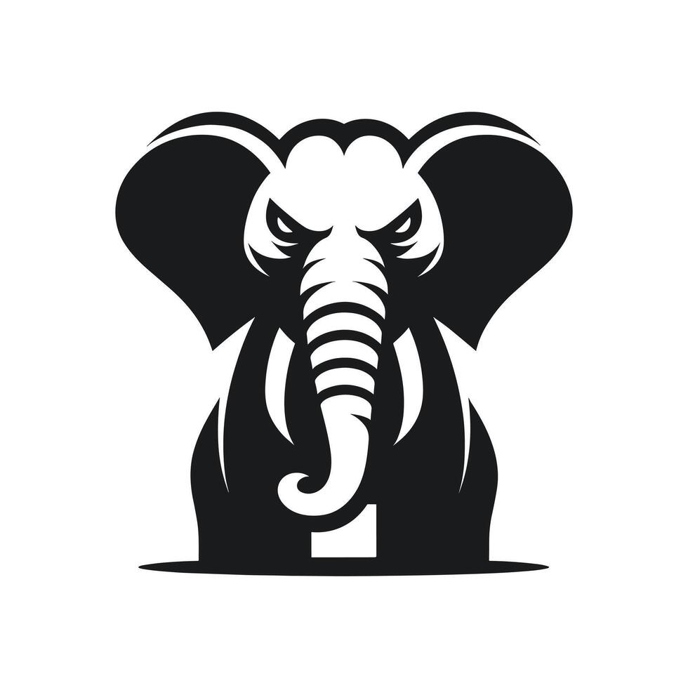 Monochrome angry standing elephant logo icon symbol vector illustration