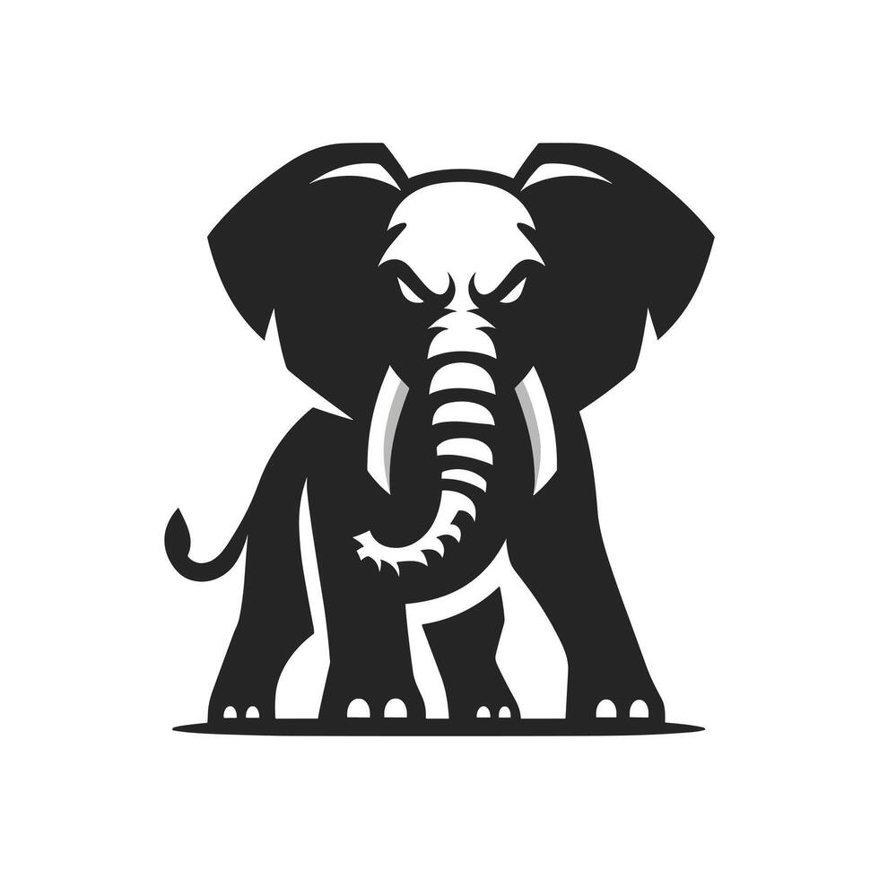 Monochrome angry standing elephant logo icon symbol vector illustration