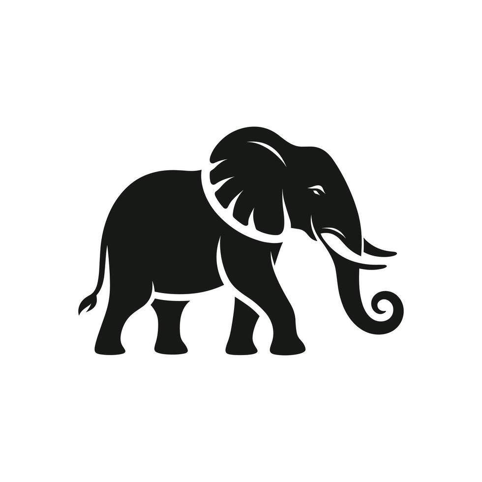 Monochrome standing elephant logo icon symbol vector illustration