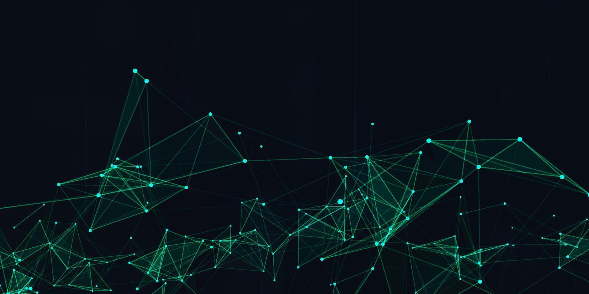 Digital technology futuristic internet network connection dark black background, green abstract cyber information communication, Ai big data science, innovation future tech line illustration vector 3d