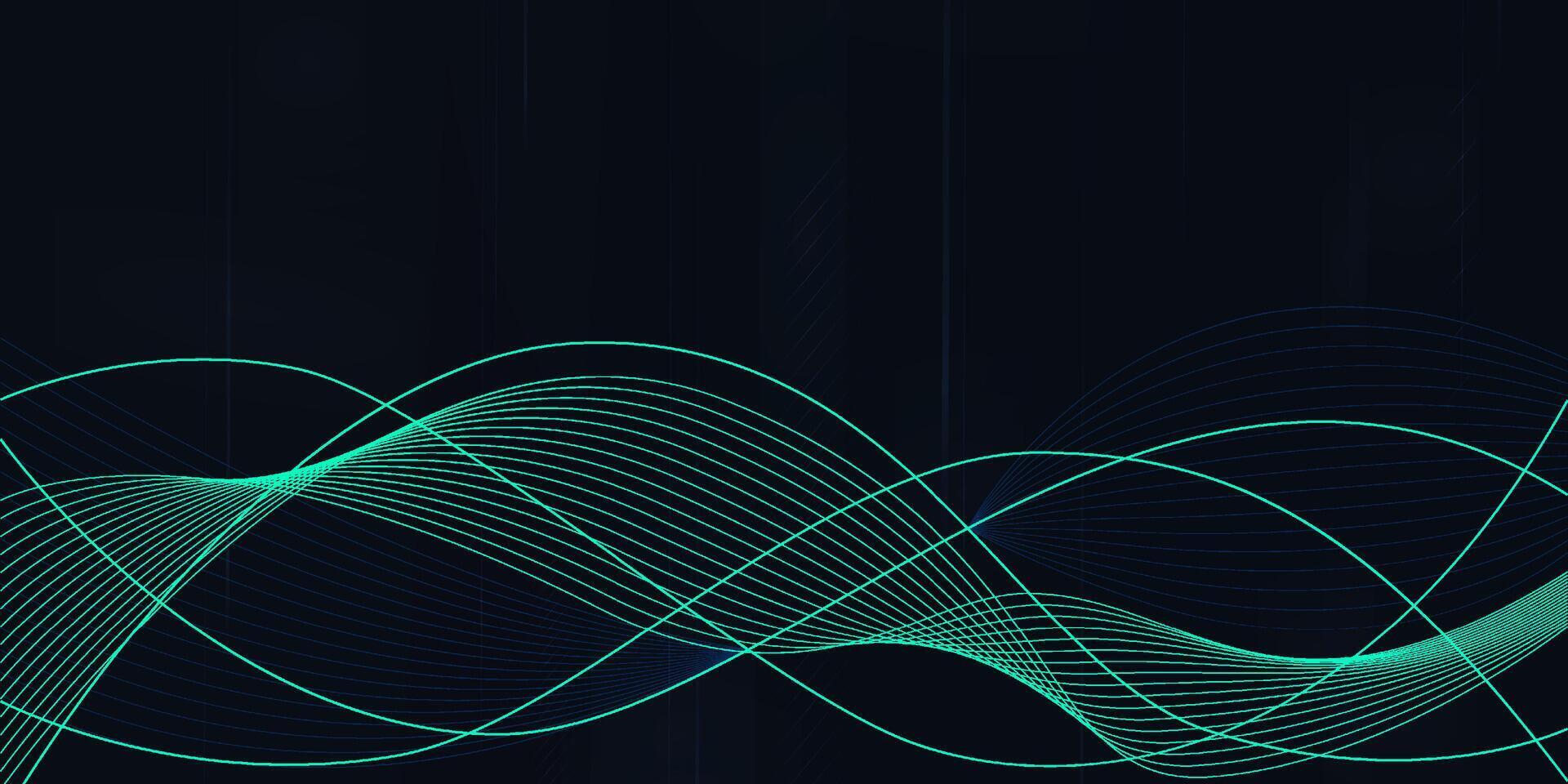 Digital technology futuristic internet network connection dark black background, green abstract cyber information communication, Ai big data science, innovation future tech line illustration vector 3d