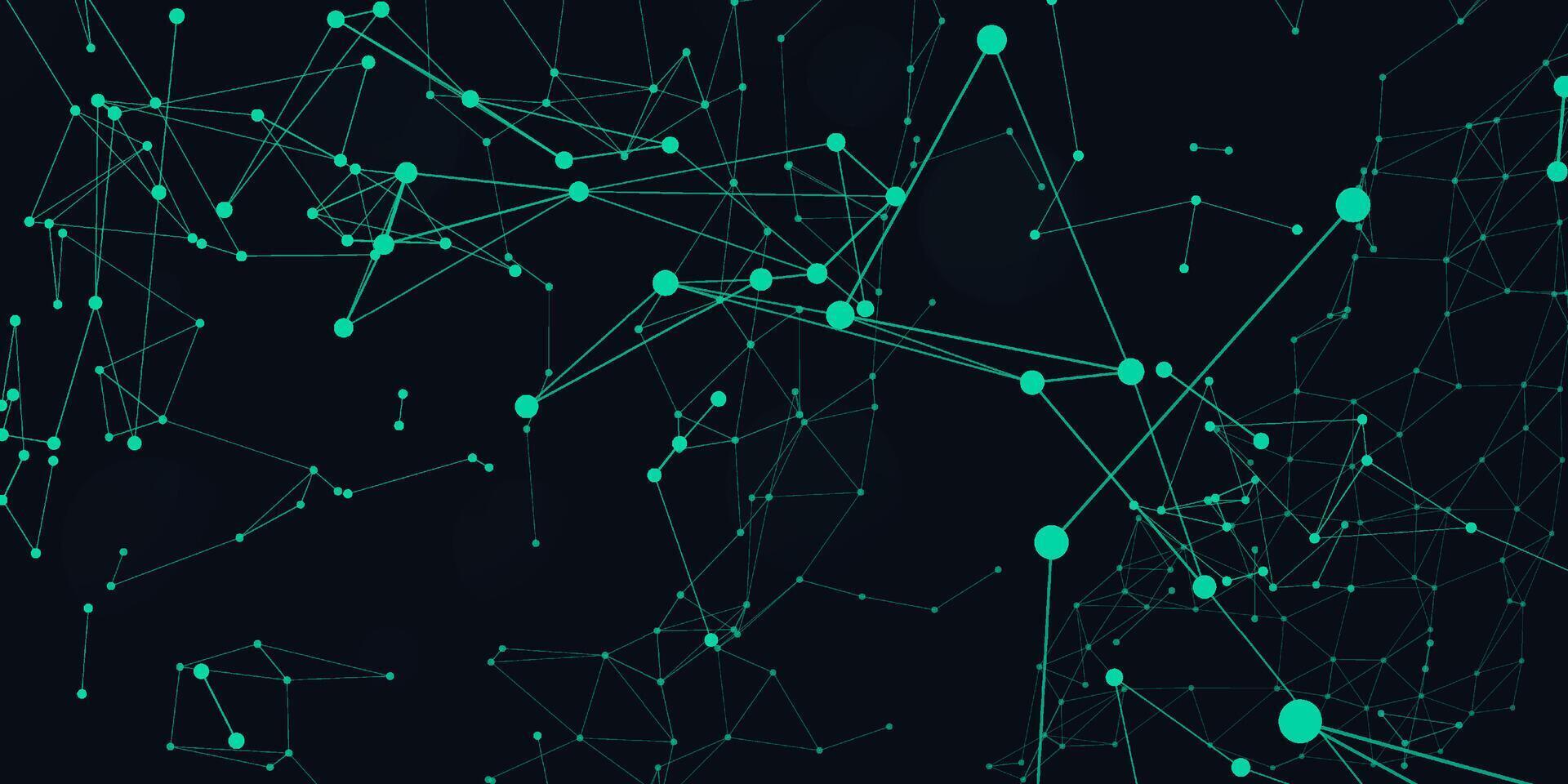 Digital technology futuristic internet network connection dark black background, green abstract cyber information communication, Ai big data science, innovation future tech line illustration vector 3d