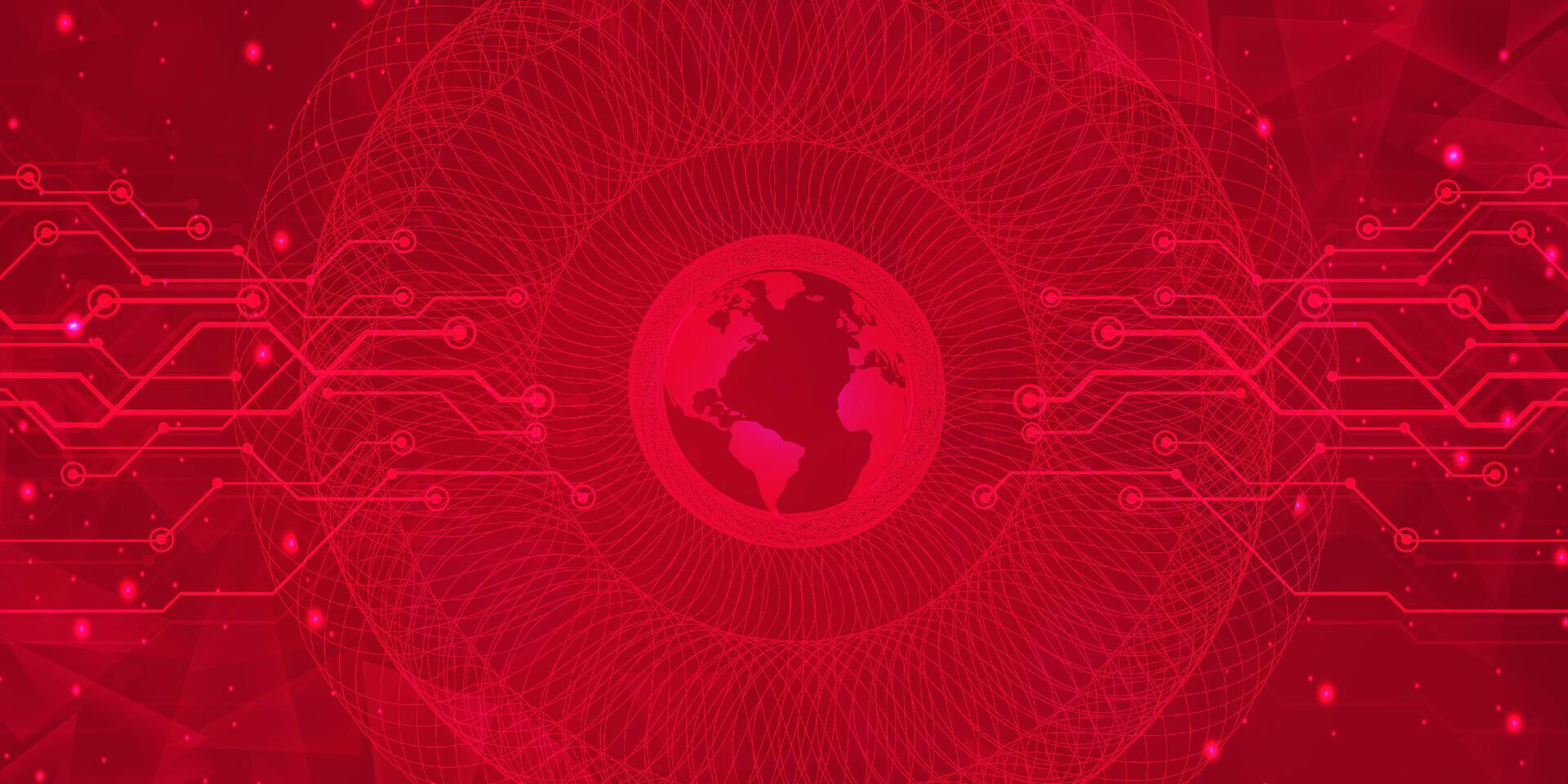 Digital technology futuristic internet network connection red background, abstract cloud cyber information communication, Ai big data science, innovation future tech, line dot illustration vector 3d