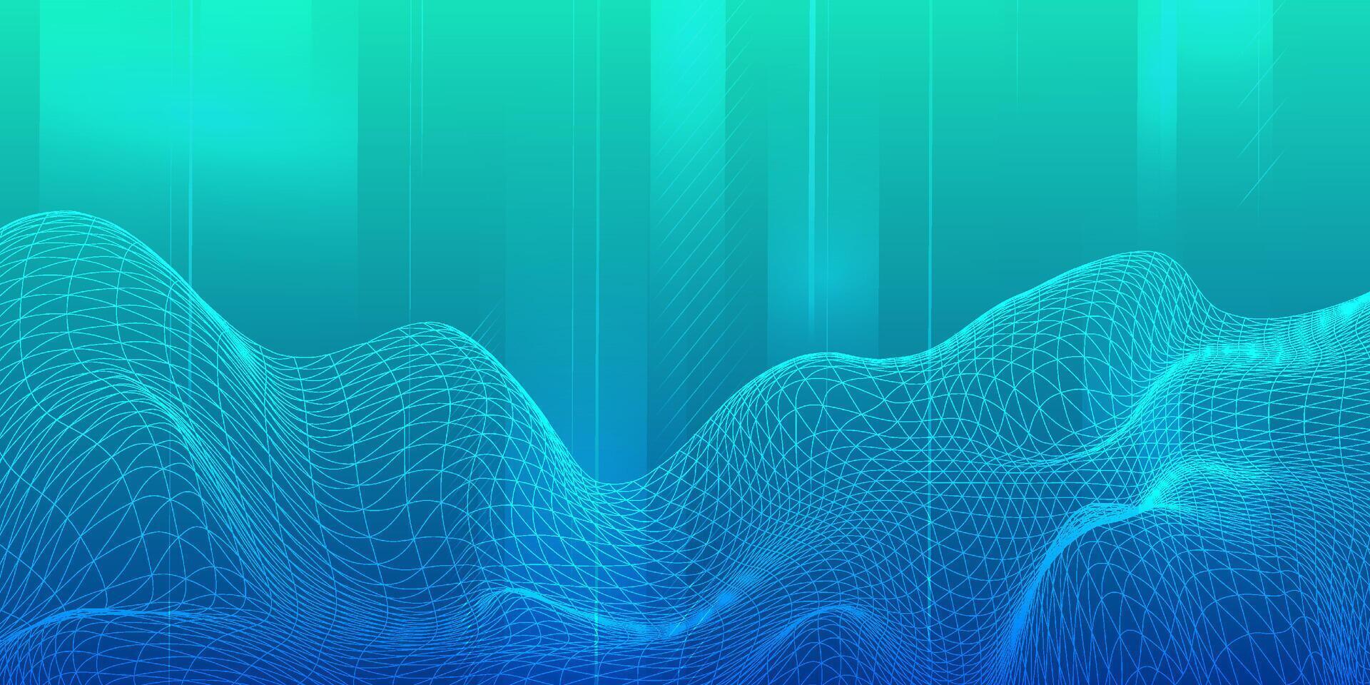 Digital technology futuristic internet network connection blue green background, abstract cloud cyber information communication, Ai big data, innovation future tech, lines dots illustration 3d vector