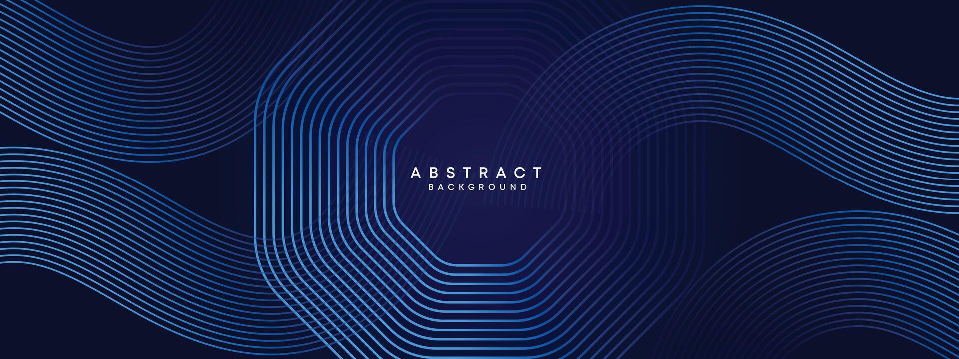 Abstract Dark Navy Blue Waving circles lines Technology Background. Modern gradient with glowing lines shiny geometric shape and diagonal, for brochure, cover, poster, banner, website, header vector