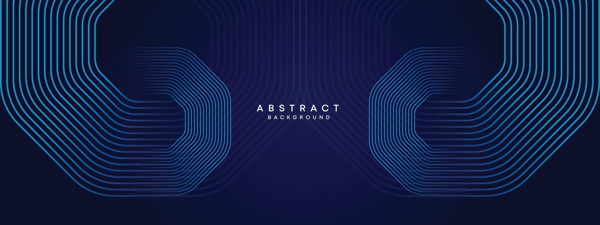 Abstract Dark Navy Blue Waving circles lines Technology Background. Modern gradient with glowing lines shiny geometric shape and diagonal, for brochure, cover, poster, banner, website, header vector