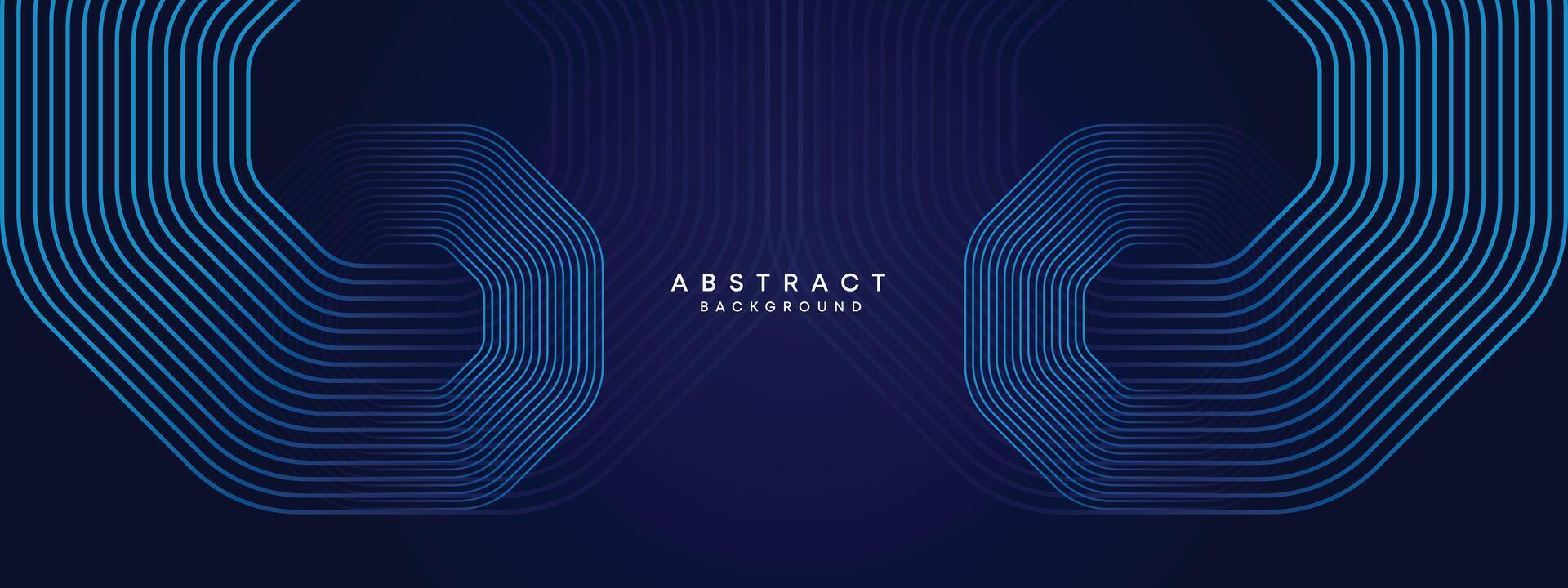 Abstract Dark Navy Blue Waving circles lines Technology Background. Modern gradient with glowing lines shiny geometric shape and diagonal, for brochure, cover, poster, banner, website, header vector