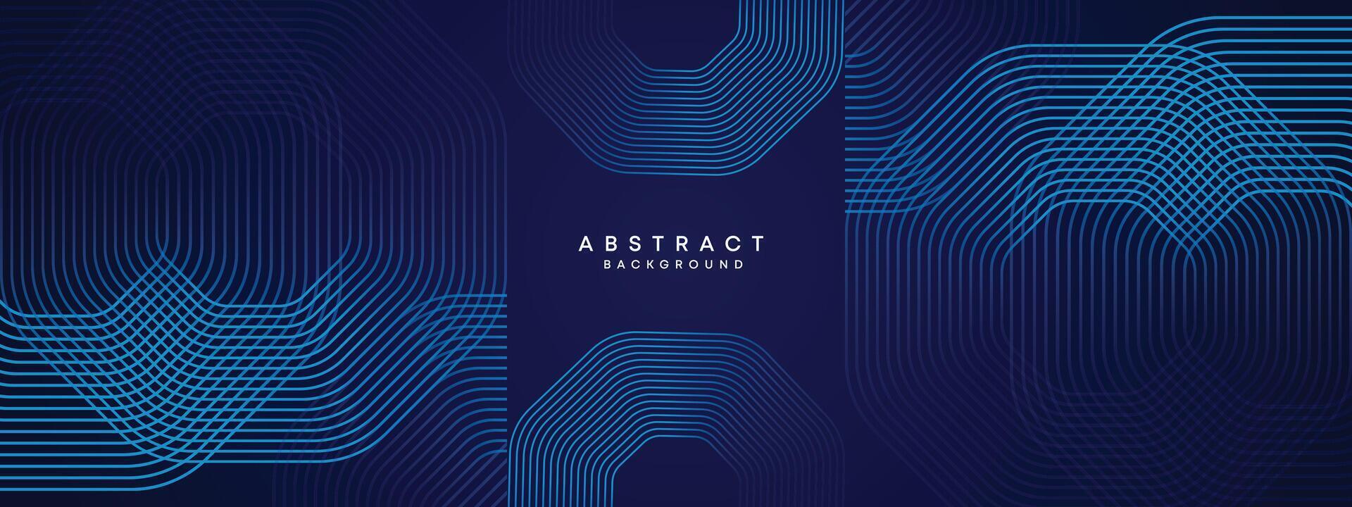 Abstract Dark Navy Blue Waving circles lines Technology Background. Modern gradient with glowing lines shiny geometric shape and diagonal, for brochure, cover, poster, banner, website, header vector