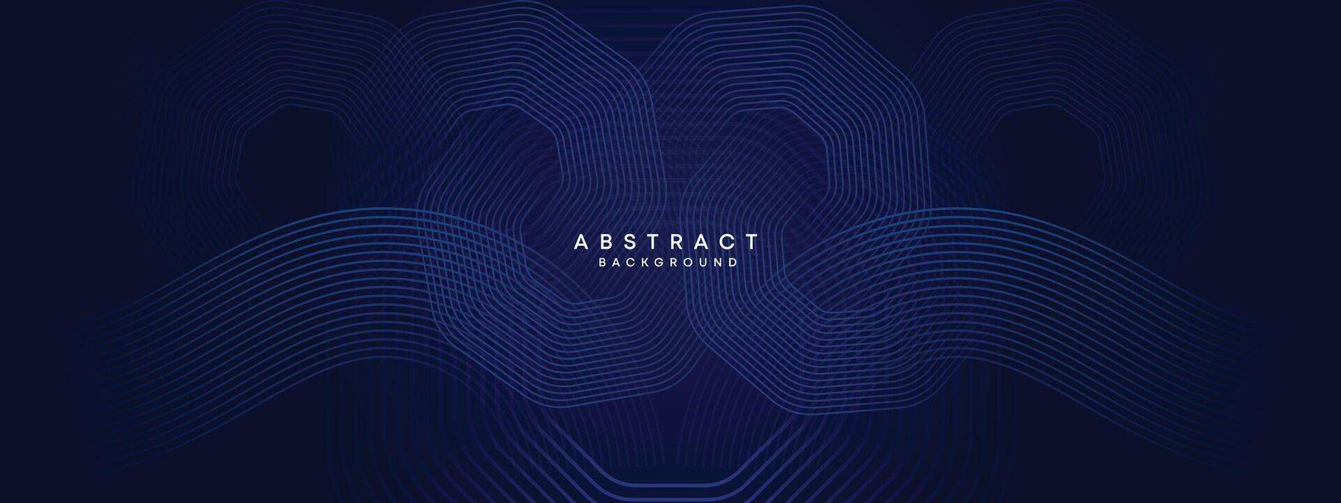 Abstract Dark Navy Blue Waving circles lines Technology Background. Modern gradient with glowing lines shiny geometric shape and diagonal, for brochure, cover, poster, banner, website, header vector