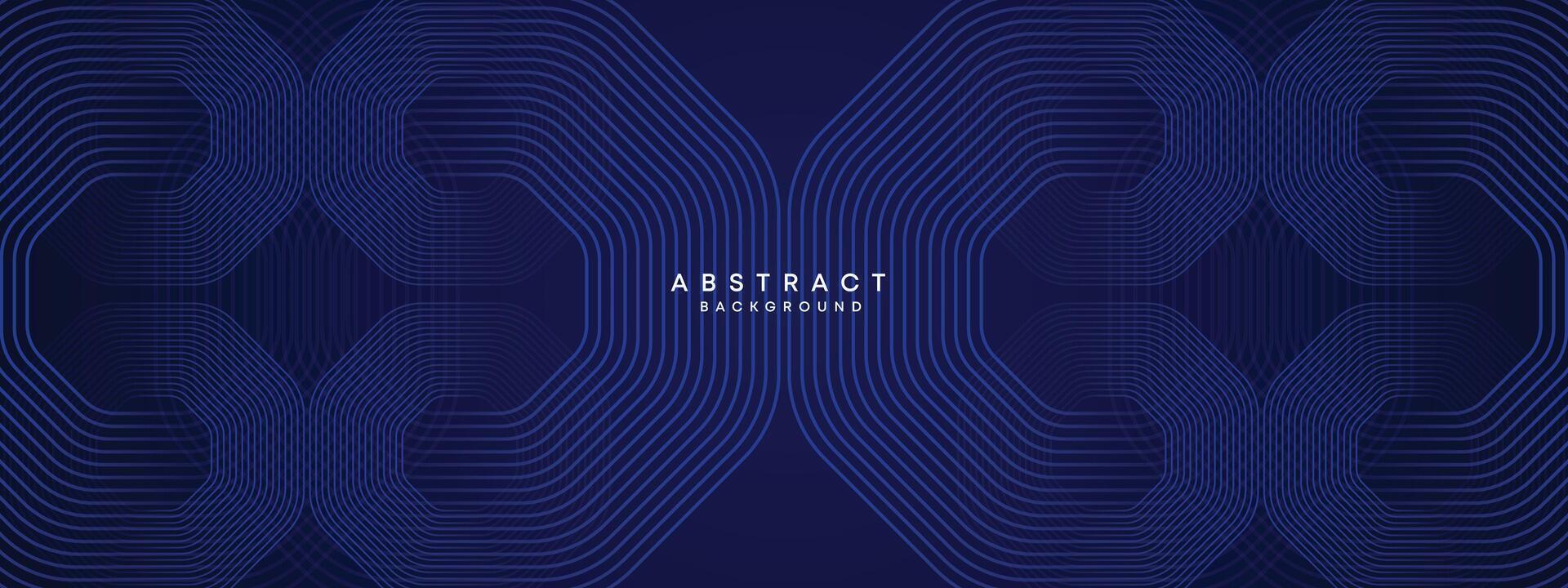 Abstract Dark Navy Blue Waving circles lines Technology Background. Modern gradient with glowing lines shiny geometric shape and diagonal, for brochure, cover, poster, banner, website, header vector
