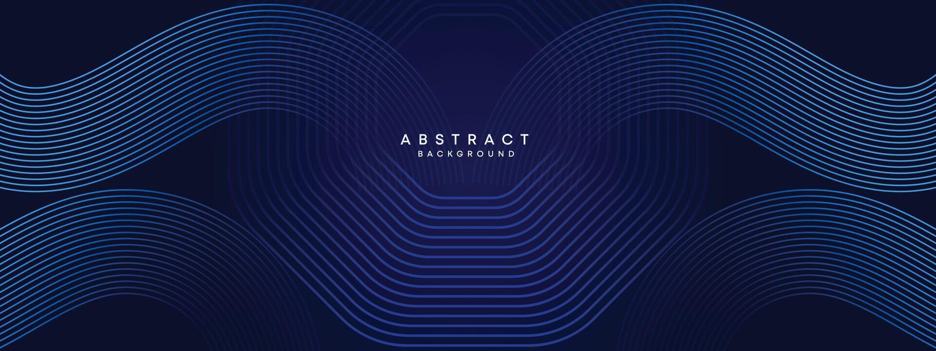 Abstract Dark Navy Blue Waving circles lines Technology Background. Modern gradient with glowing lines shiny geometric shape and diagonal, for brochure, cover, poster, banner, website, header vector