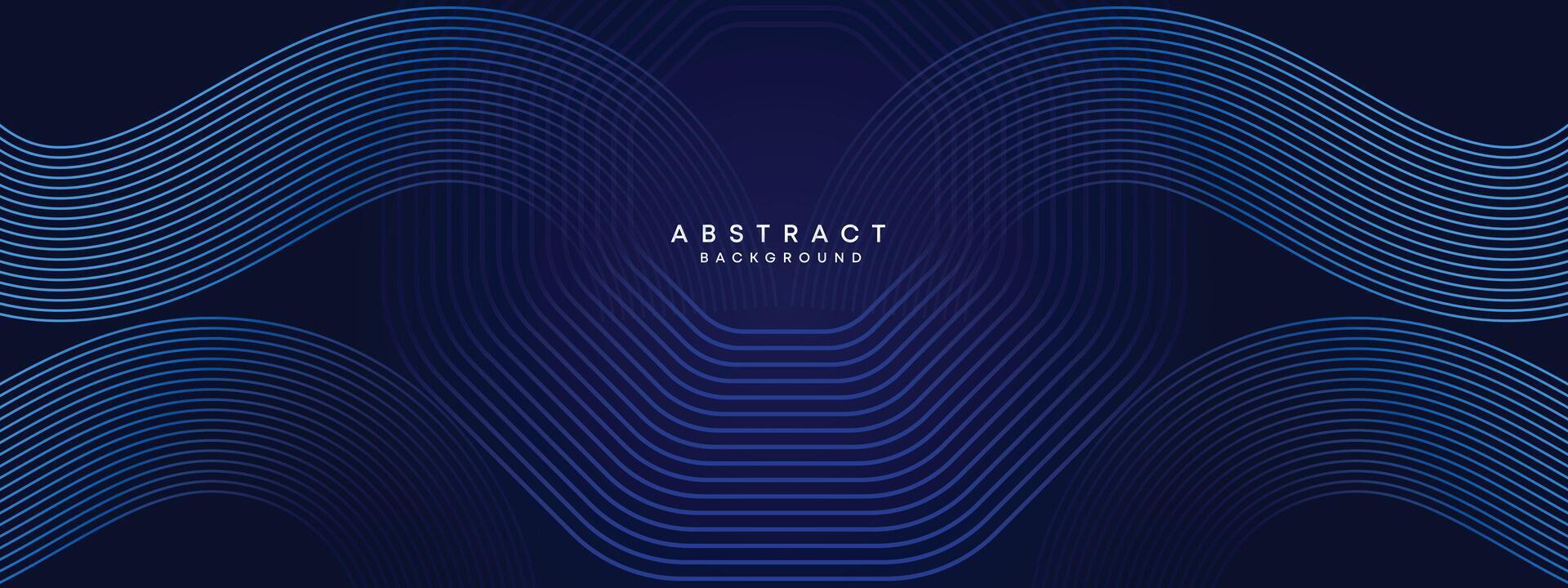 Abstract Dark Navy Blue Waving circles lines Technology Background. Modern gradient with glowing lines shiny geometric shape and diagonal, for brochure, cover, poster, banner, website, header vector