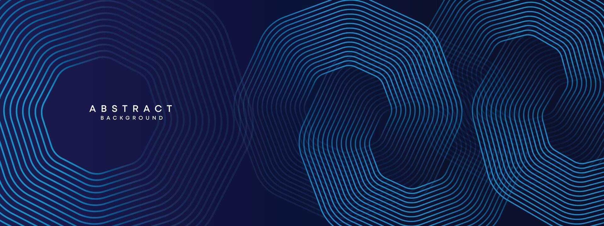 Abstract Dark Navy Blue Waving circles lines Technology Background. Modern gradient with glowing lines shiny geometric shape and diagonal, for brochure, cover, poster, banner, website, header vector