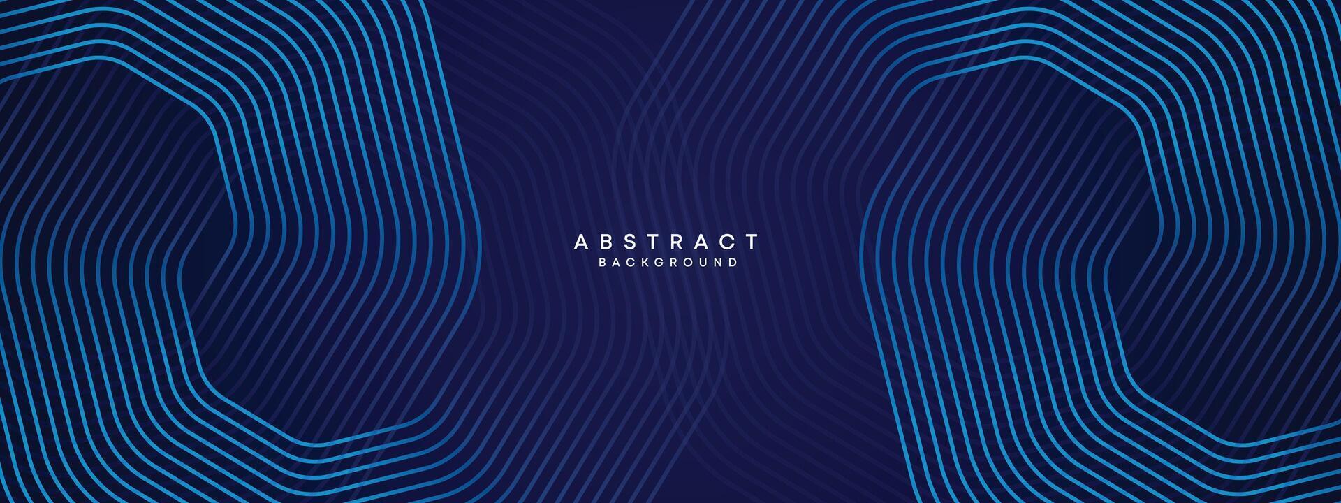 Abstract Dark Navy Blue Waving circles lines Technology Background. Modern gradient with glowing lines shiny geometric shape and diagonal, for brochure, cover, poster, banner, website, header vector