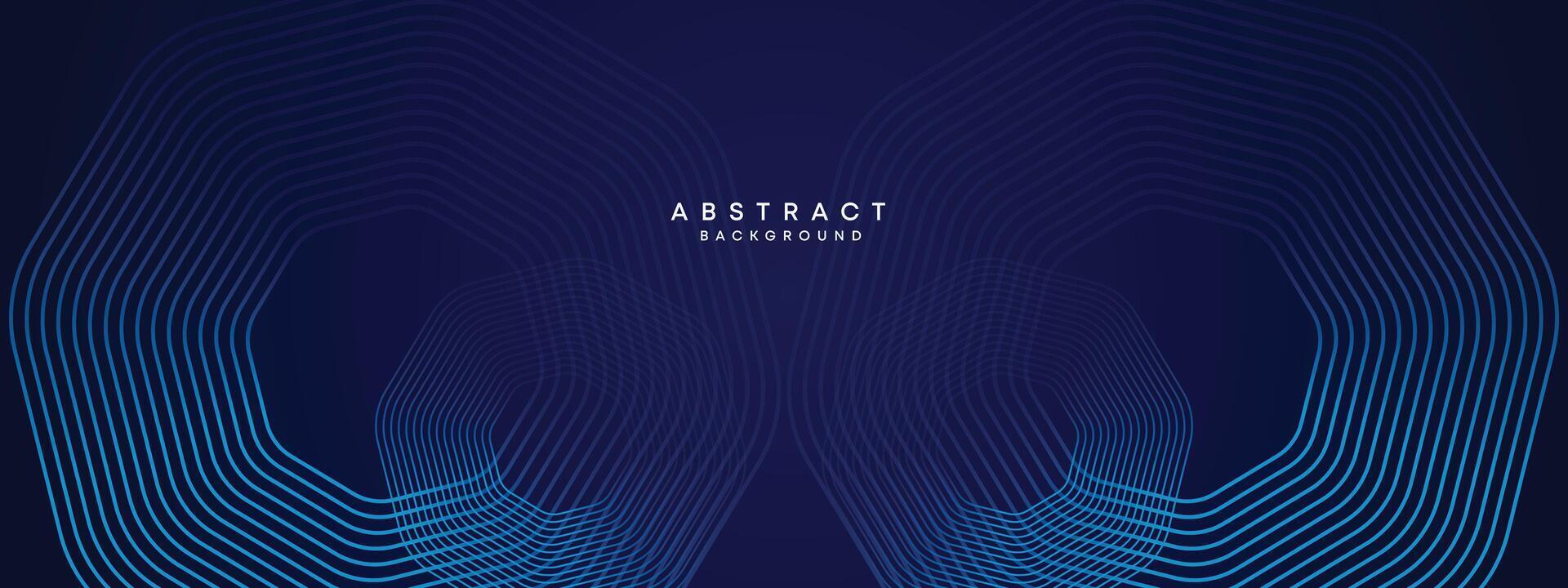 Abstract Dark Navy Blue Waving circles lines Technology Background. Modern gradient with glowing lines shiny geometric shape and diagonal, for brochure, cover, poster, banner, website, header vector