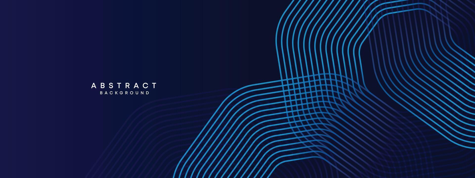 Abstract Dark Navy Blue Waving circles lines Technology Background. Modern gradient with glowing lines shiny geometric shape and diagonal, for brochure, cover, poster, banner, website, header vector