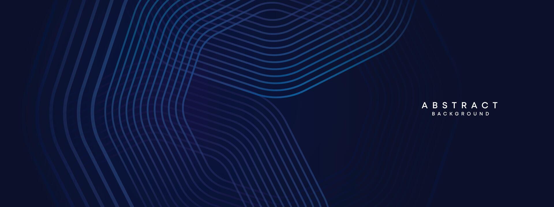 Abstract Dark Navy Blue Waving circles lines Technology Background. Modern gradient with glowing lines shiny geometric shape and diagonal, for brochure, cover, poster, banner, website, header vector