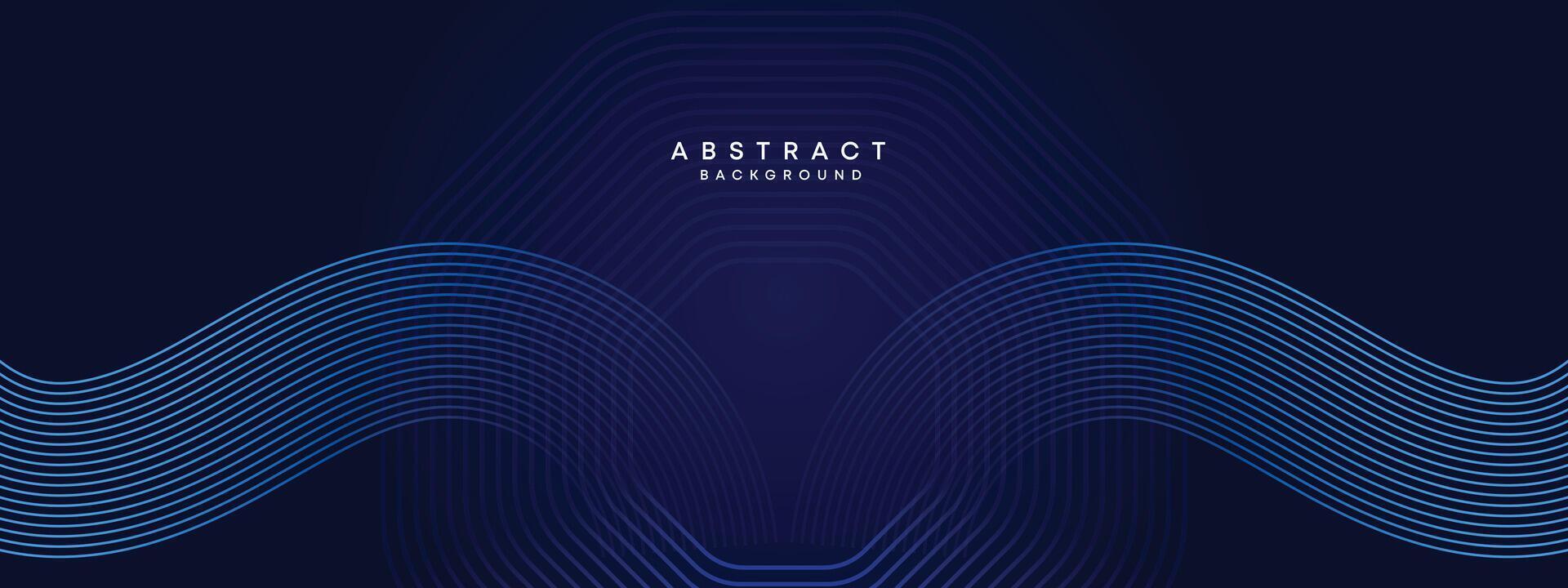 Abstract Dark Navy Blue Waving circles lines Technology Background. Modern gradient with glowing lines shiny geometric shape and diagonal, for brochure, cover, poster, banner, website, header vector
