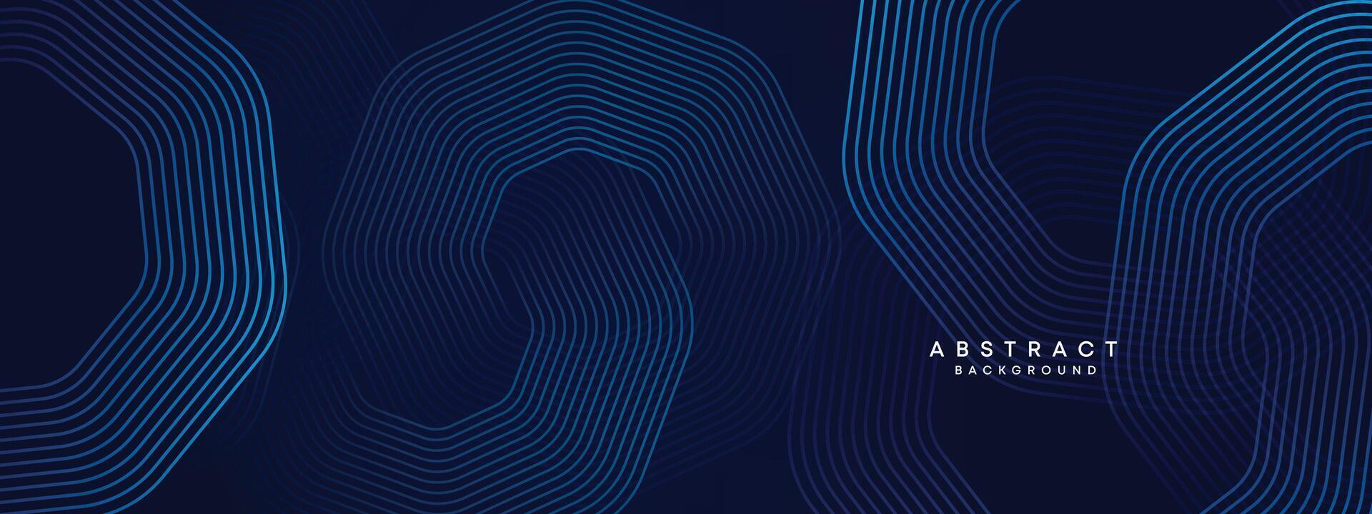Abstract Dark Navy Blue Waving circles lines Technology Background. Modern gradient with glowing lines shiny geometric shape and diagonal, for brochure, cover, poster, banner, website, header vector