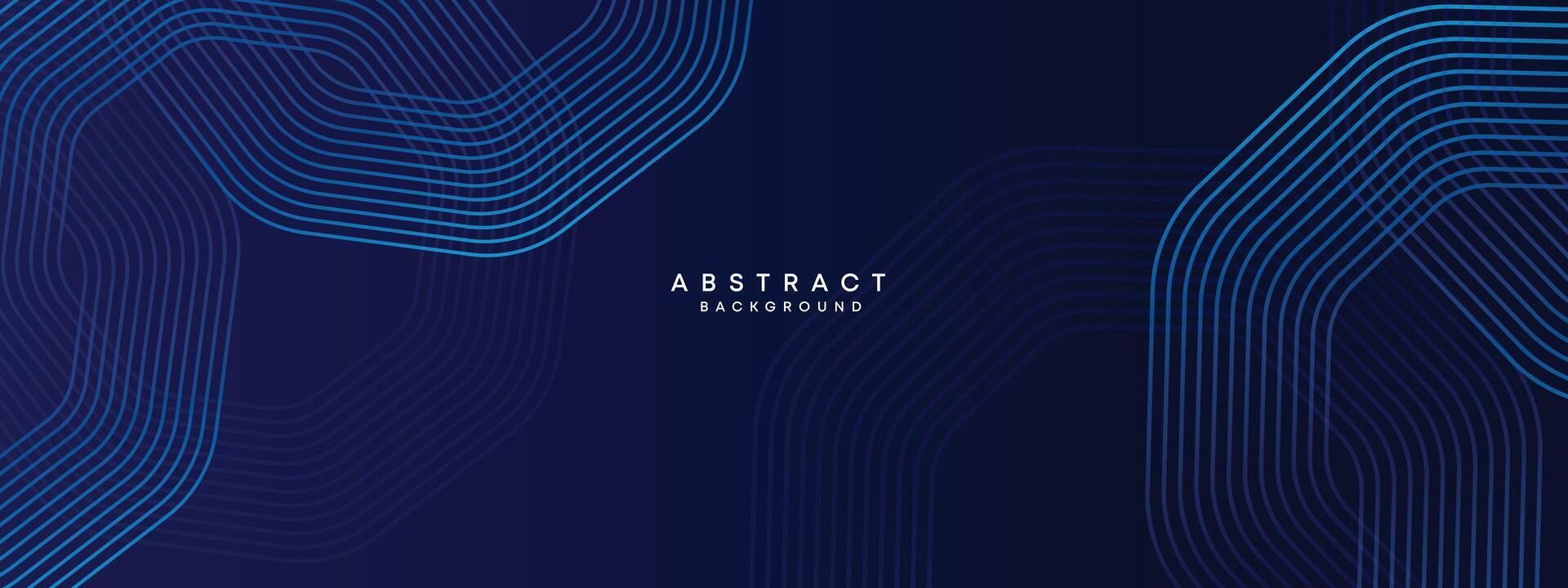 Abstract Dark Navy Blue Waving circles lines Technology Background. Modern gradient with glowing lines shiny geometric shape and diagonal, for brochure, cover, poster, banner, website, header vector