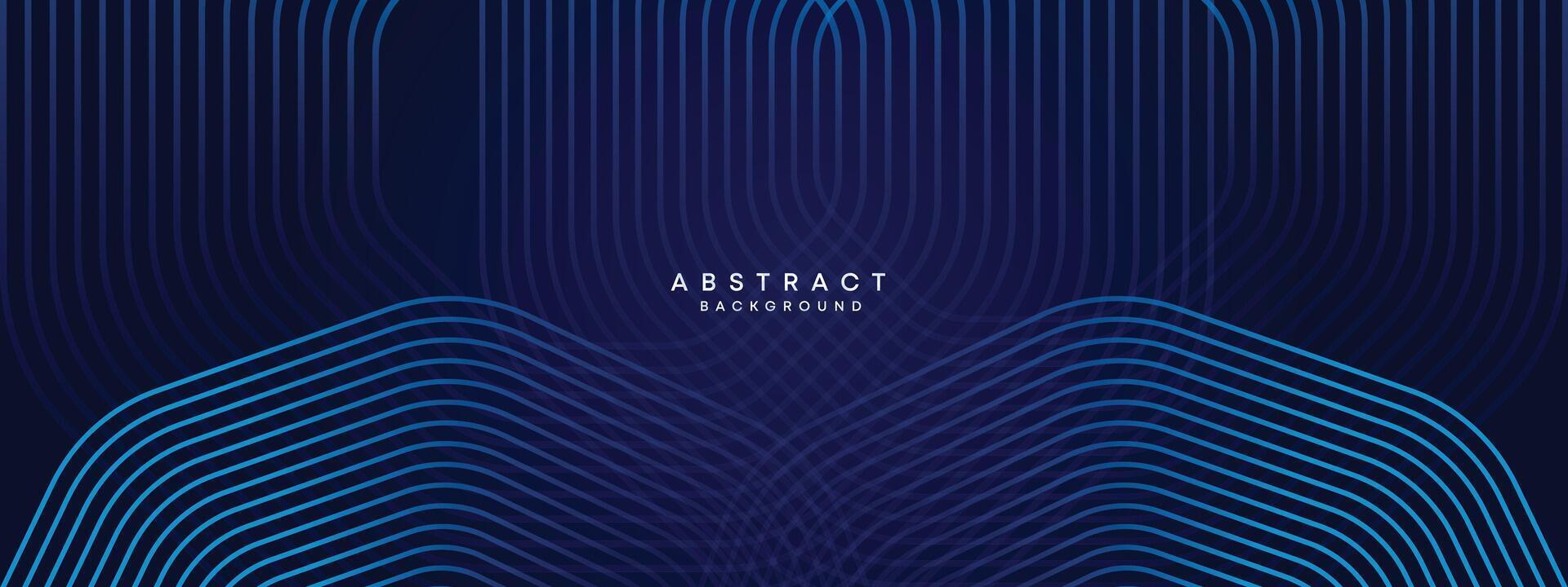 Abstract Dark Navy Blue Waving circles lines Technology Background. Modern gradient with glowing lines shiny geometric shape and diagonal, for brochure, cover, poster, banner, website, header vector