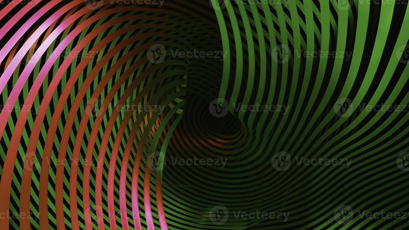 Moving wavy ribbons in 3d. Design. Beautiful ribbons move in waves in space on black background. Colorful ribbons move and shine with wavy curves in hypnotic tunnel photo