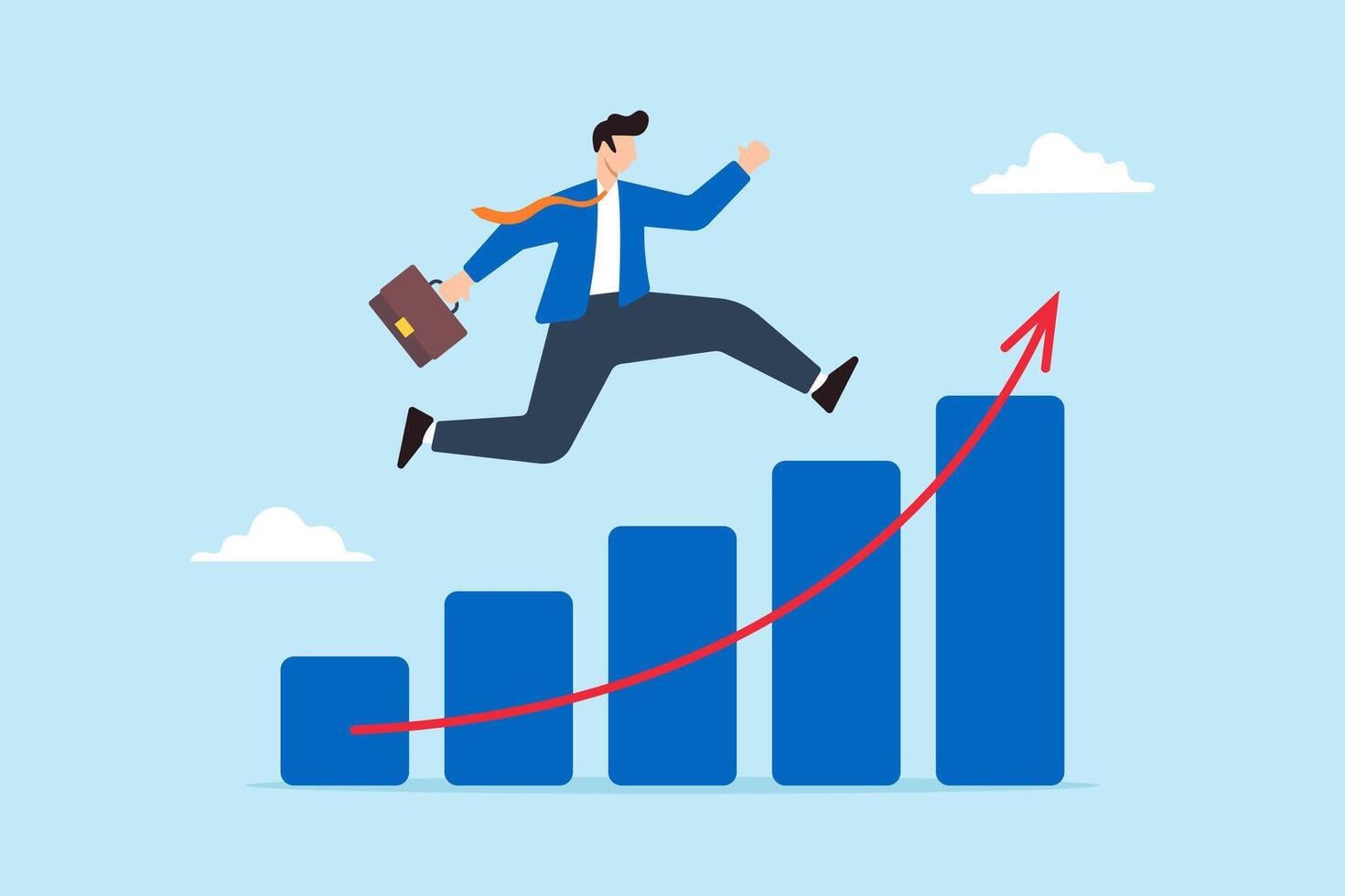 Businessman running up on growth chart vector