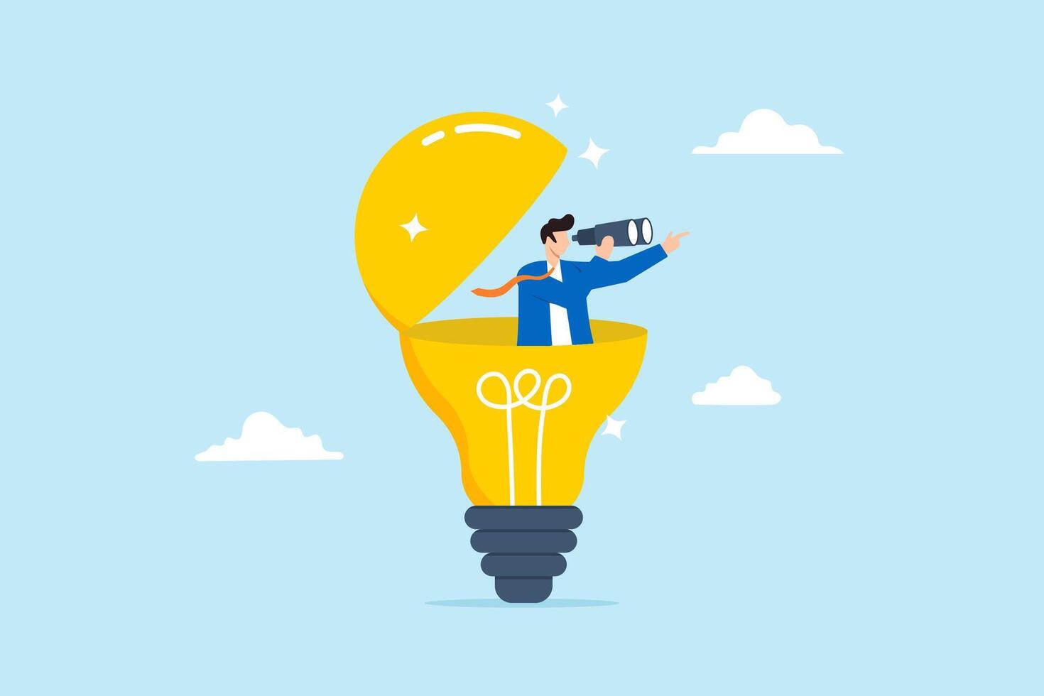 Businessman open lightbulb idea and using binoculars to see business vision vector