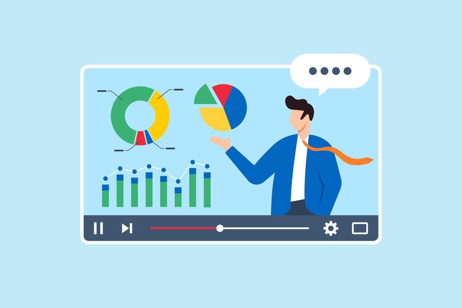 Business expert explaining pie chart in video interface vector