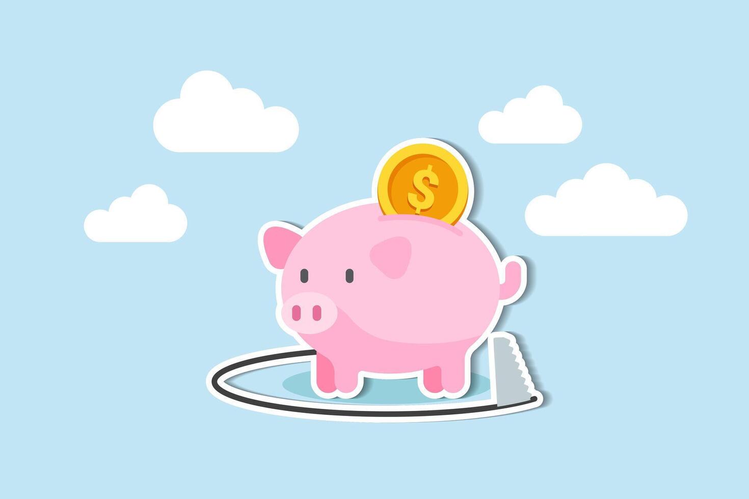 Financial mistake, investment risk and money loss in economic crisis or robbery and fraud concept, wealthy pink piggy bank being sawed under neath the floor to steal money. vector