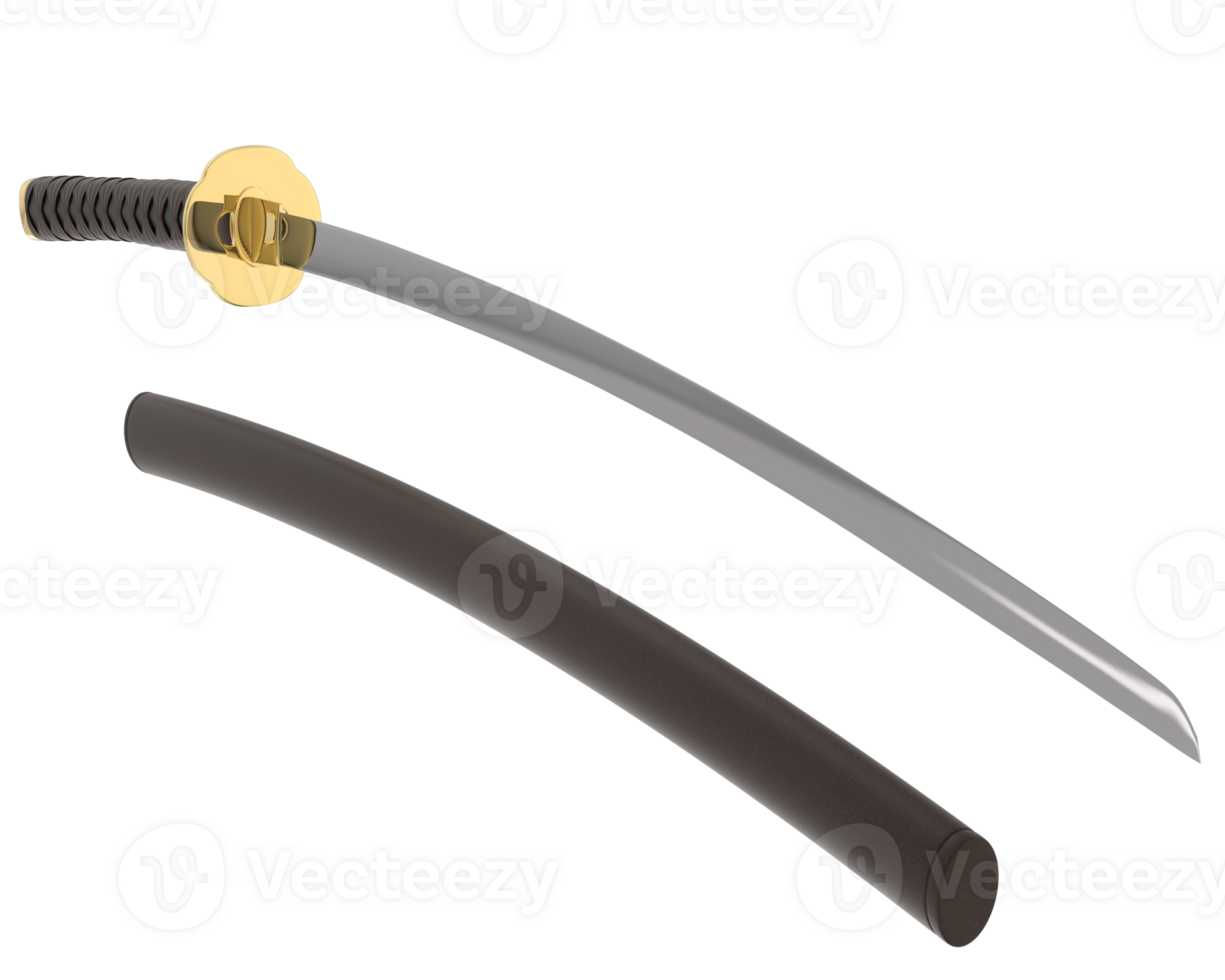Japanese sword isolated on background. 3d rendering - illustration png