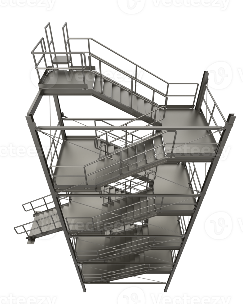 Industrial exterior staircase close-up scene isolated on background. 3d rendering - illustration png