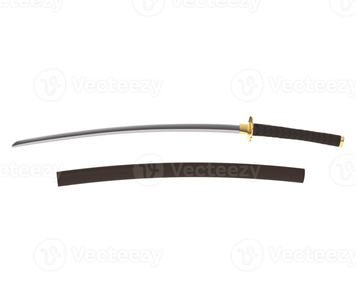 Japanese sword isolated on background. 3d rendering - illustration png