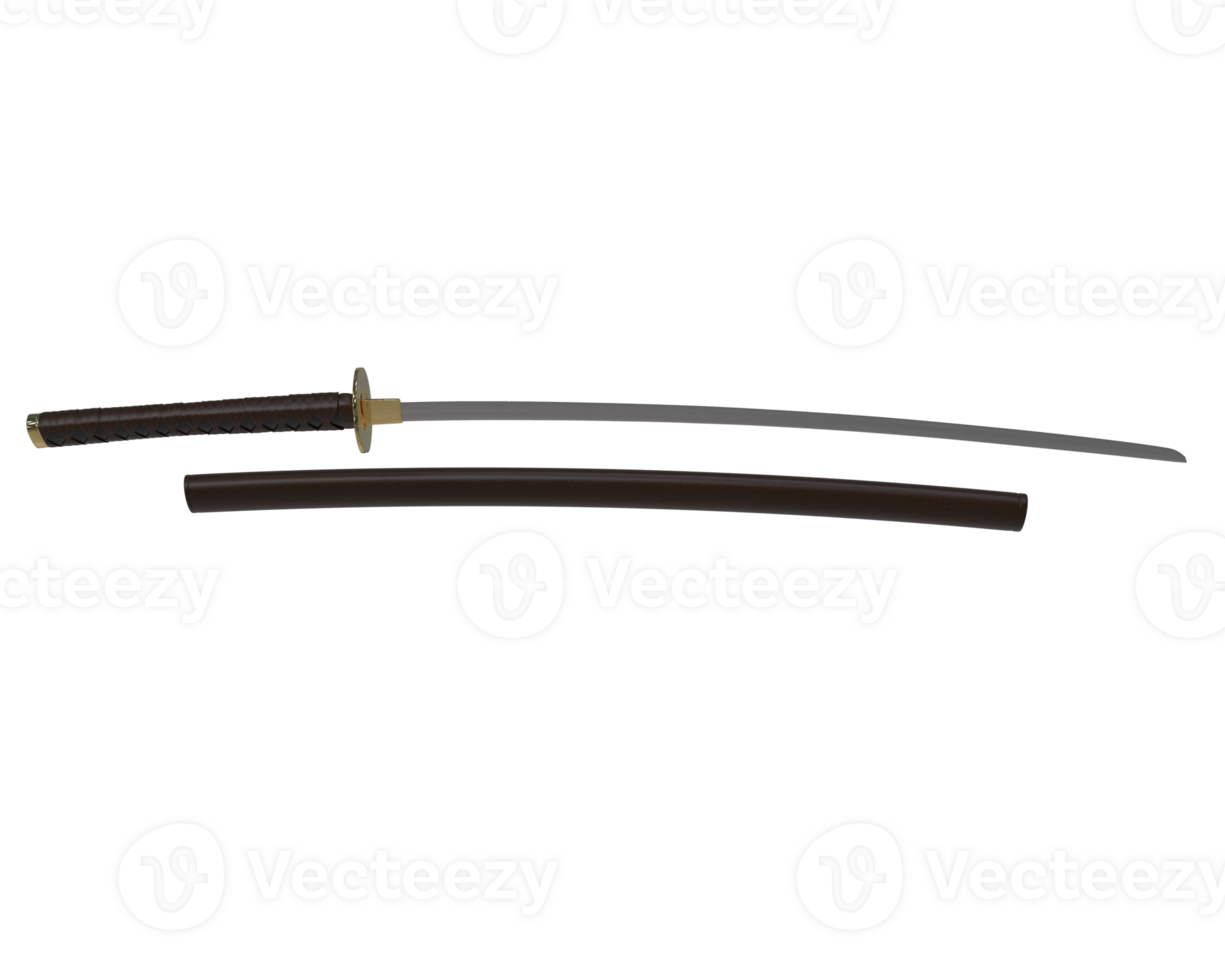 Japanese sword isolated on background. 3d rendering - illustration png