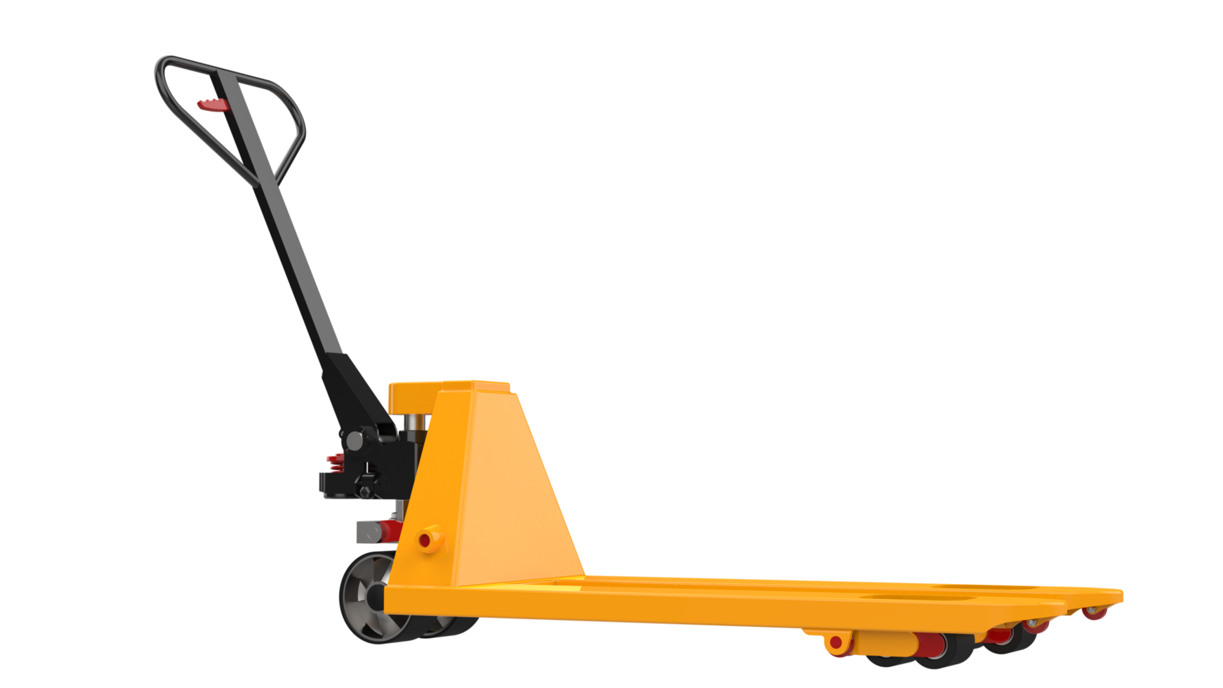 Yellow pallet jack isolated on background. 3d rendering - illustration png