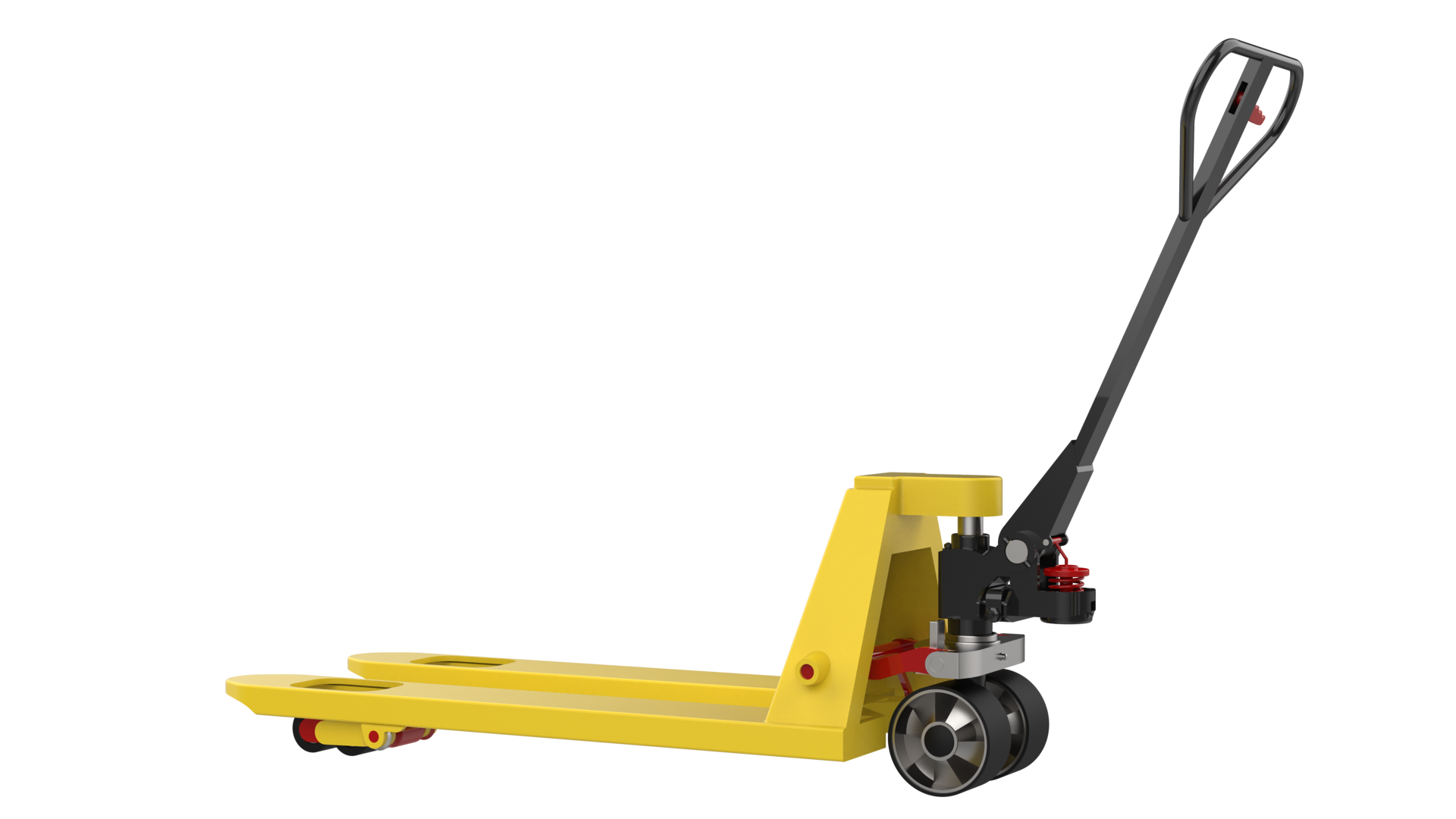 Yellow pallet jack isolated on background. 3d rendering - illustration