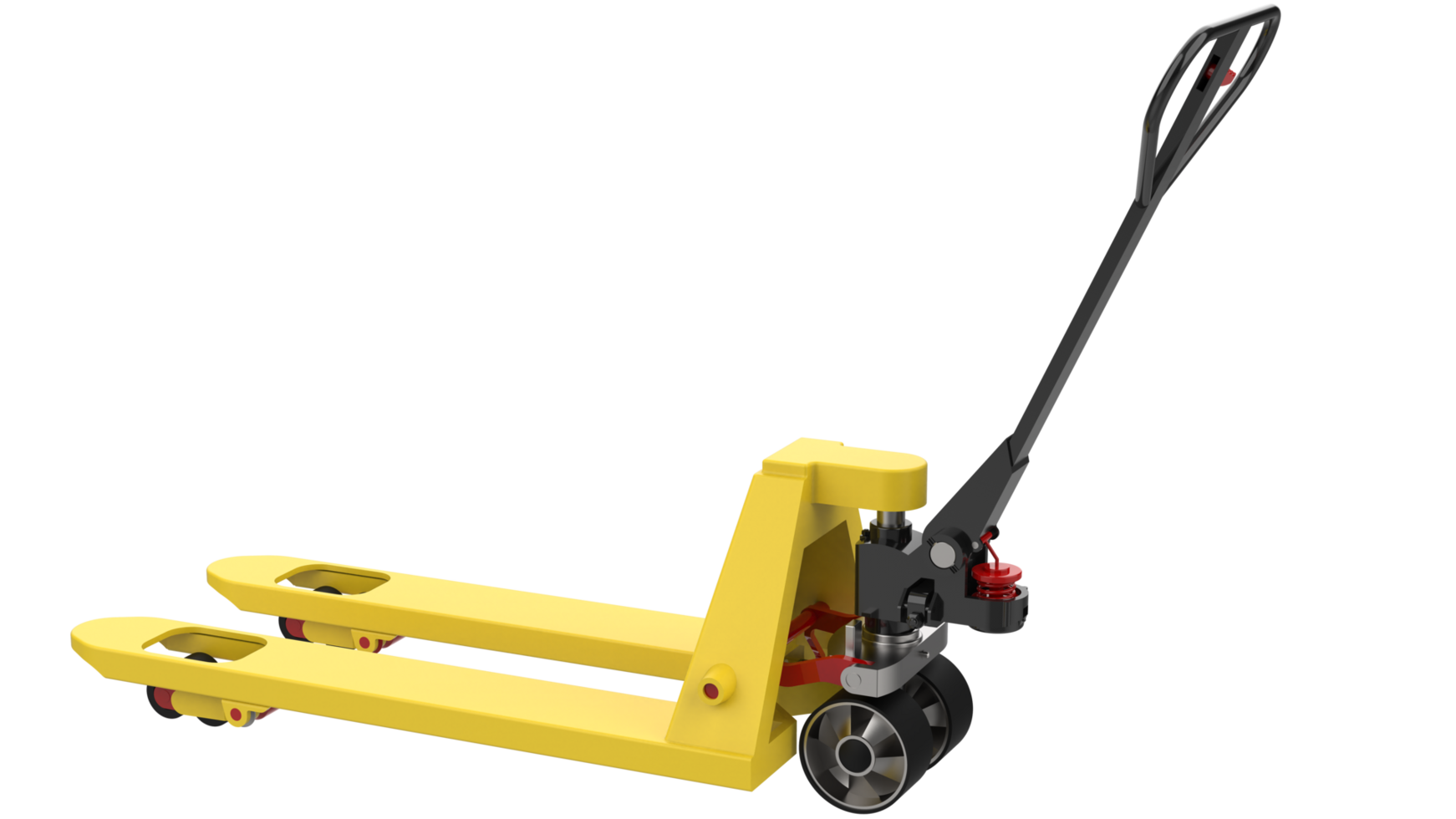 Yellow pallet jack isolated on background. 3d rendering - illustration png