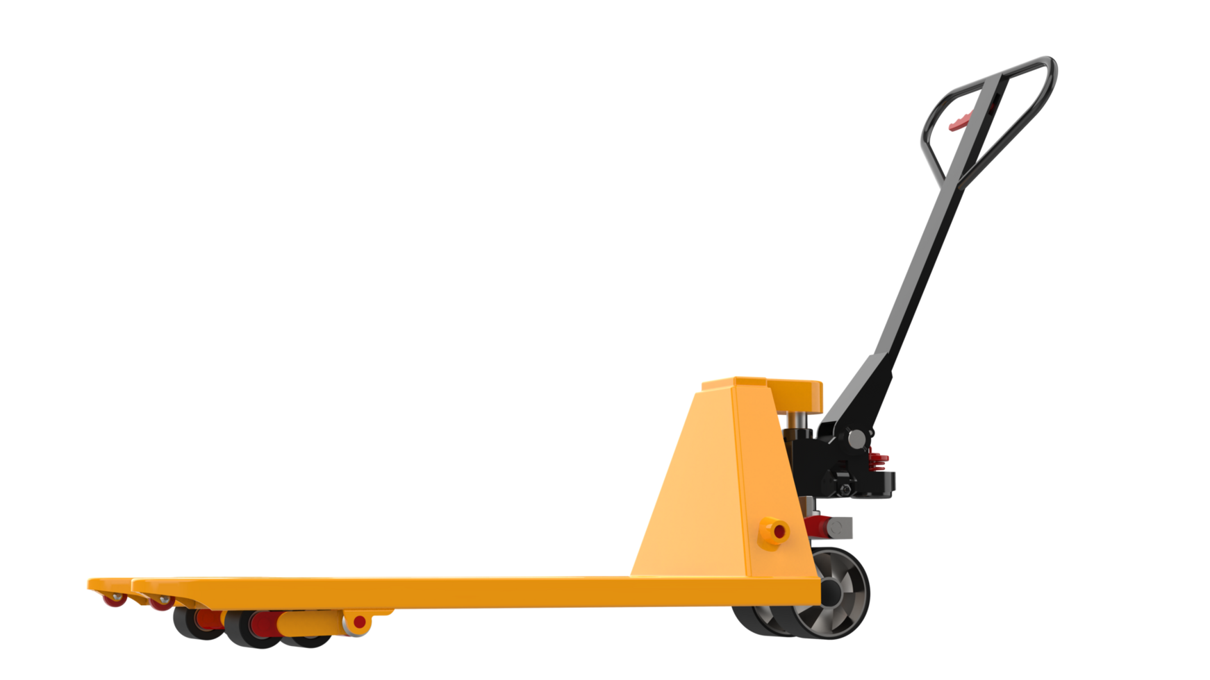 Yellow pallet jack isolated on background. 3d rendering - illustration png