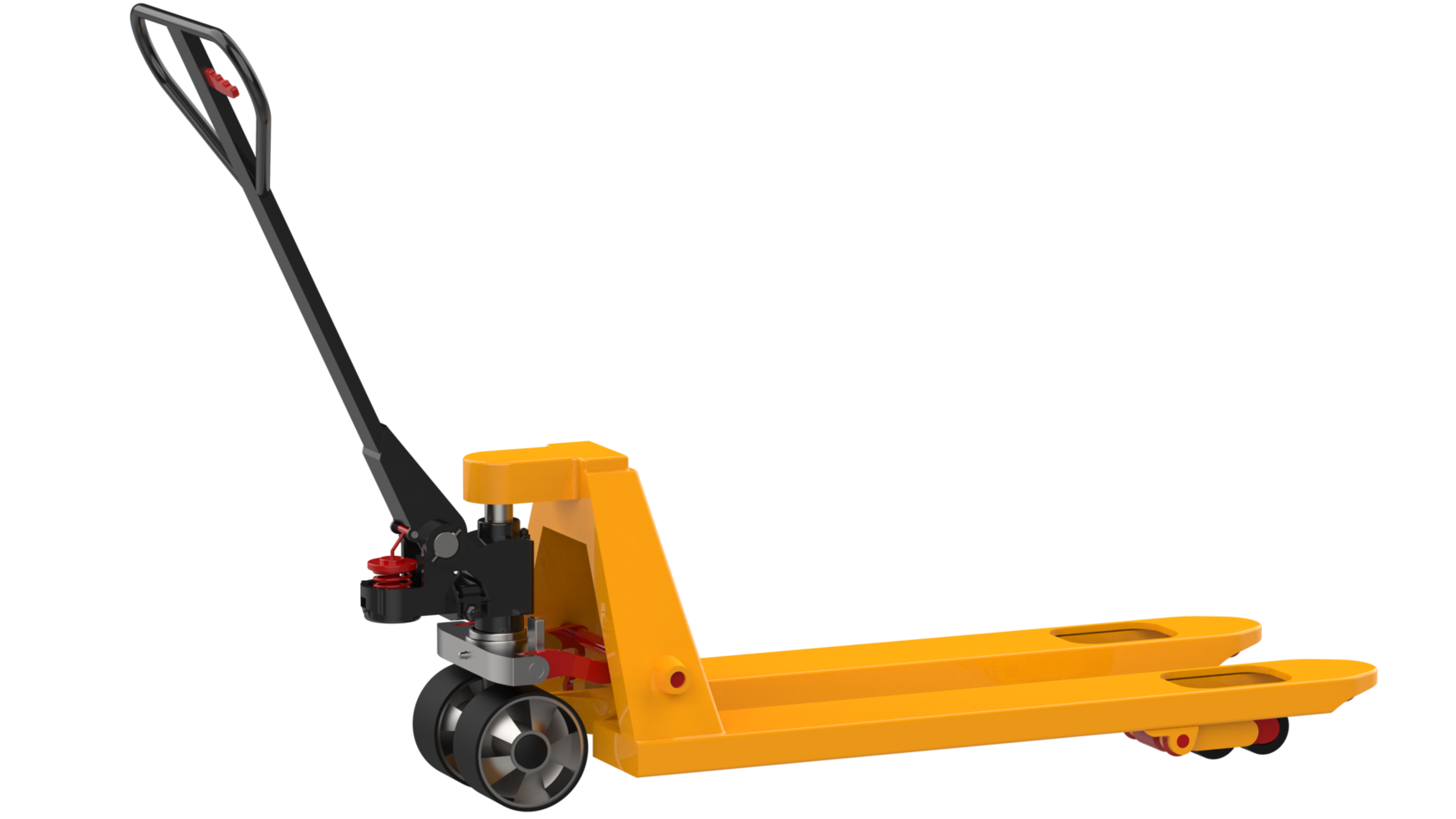 Yellow pallet jack isolated on background. 3d rendering - illustration png