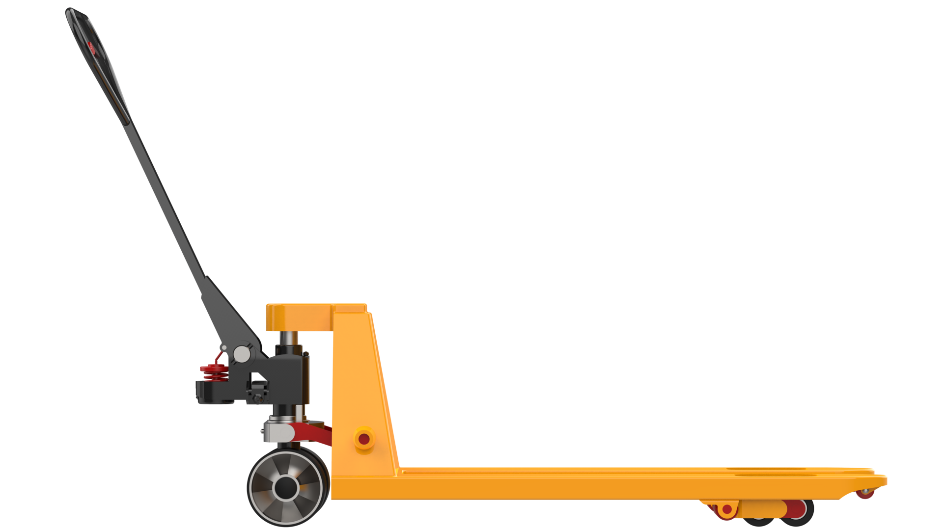 Yellow pallet jack isolated on background. 3d rendering - illustration