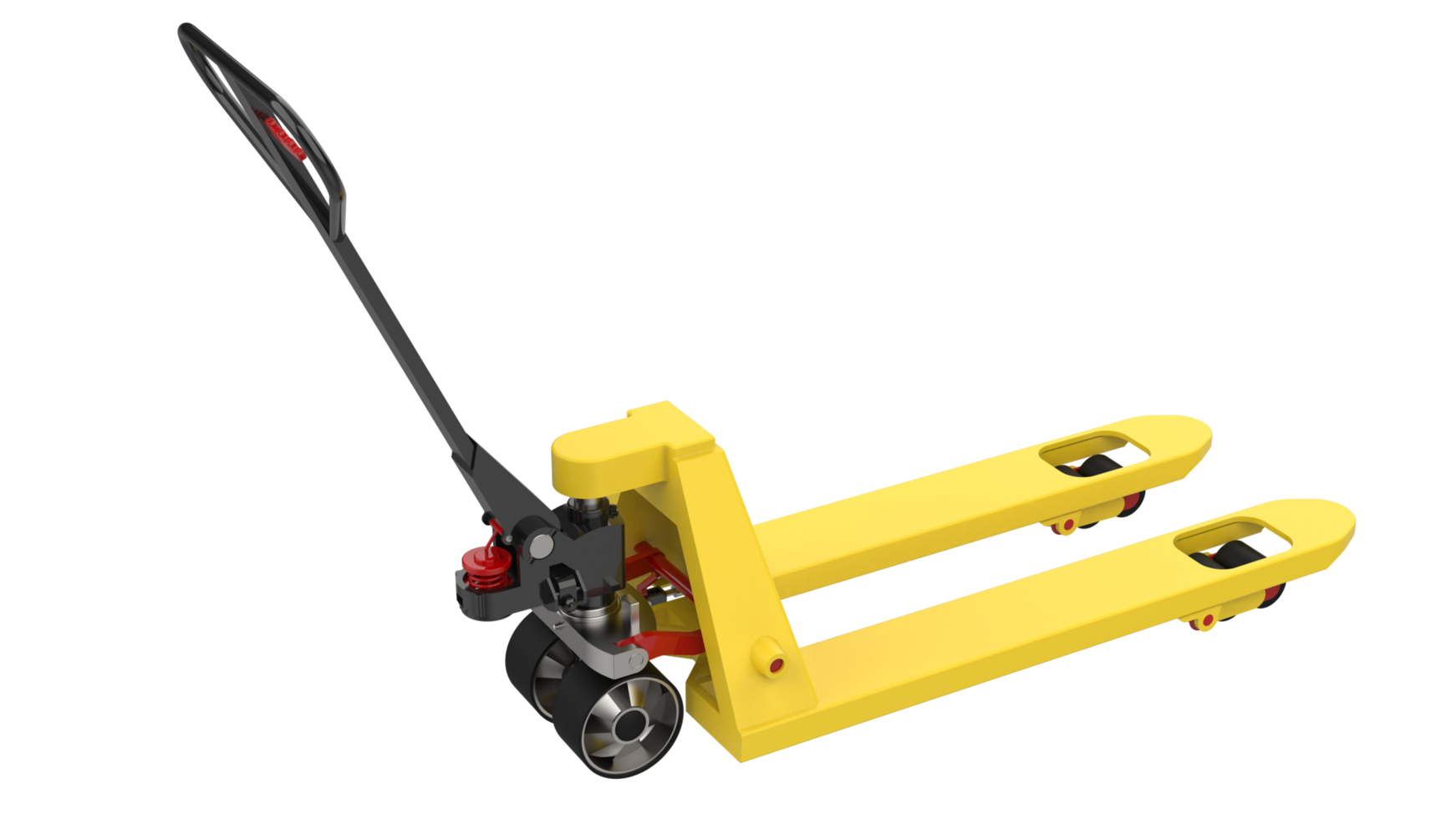 Yellow pallet jack isolated on background. 3d rendering - illustration png