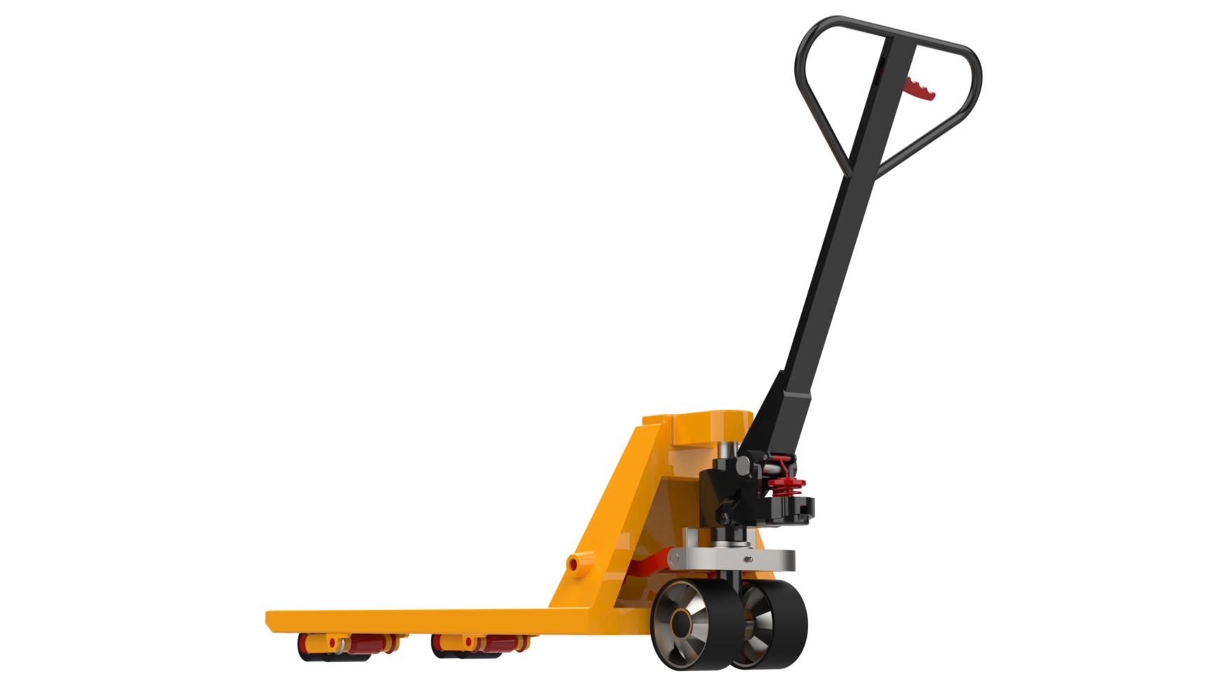 Yellow pallet jack isolated on background. 3d rendering - illustration png
