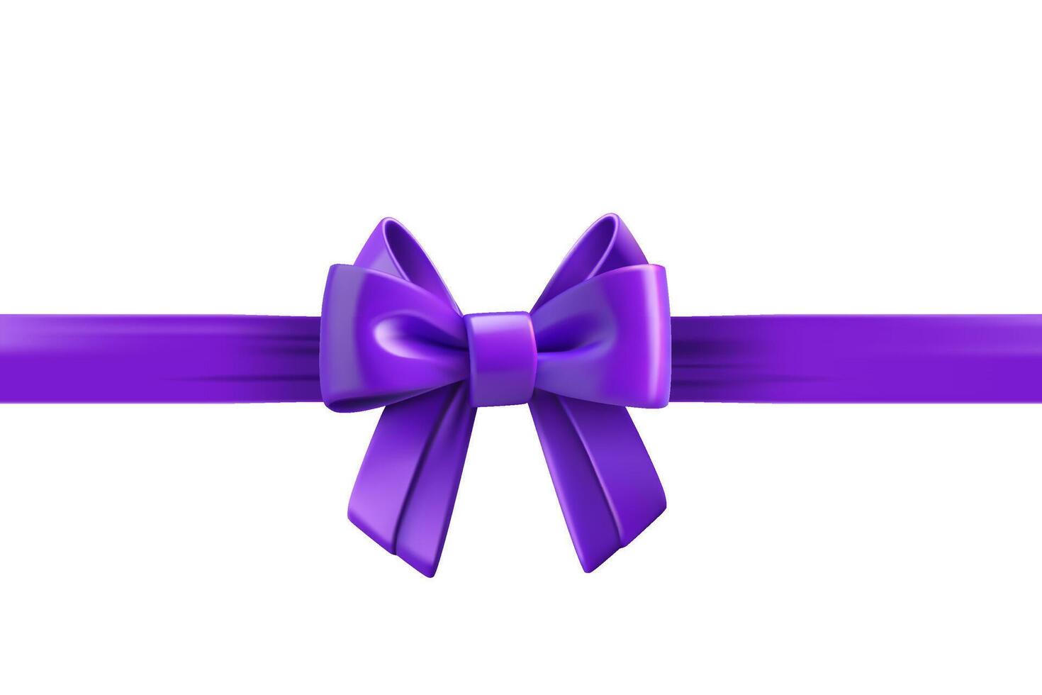 Violet ribbon with bow isolated on white background. Design trmplate. 3d vector illustration