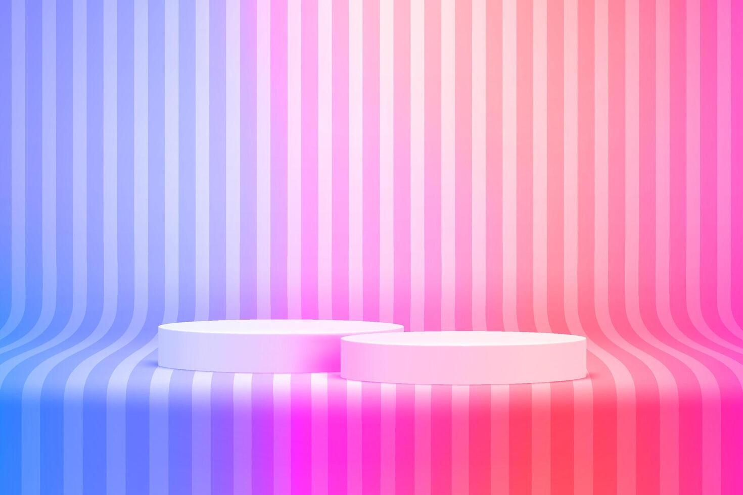 Vivid room with two podium and stripes. 3d style vector illustration